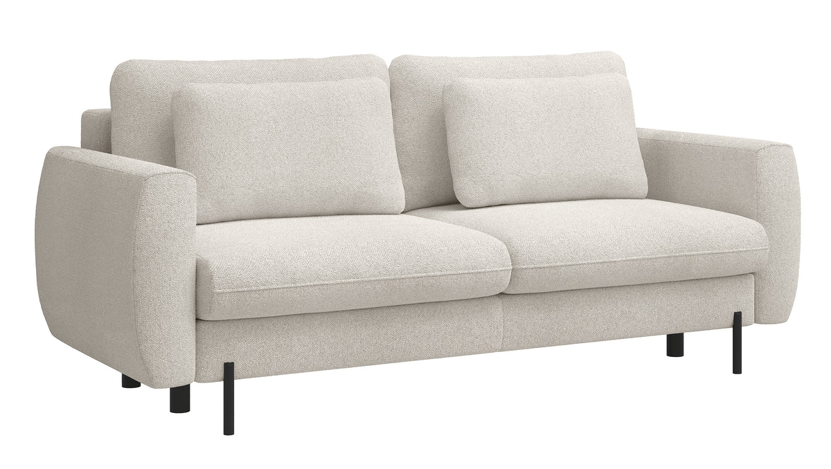 Dreisitziges ausklappbares Sofa Rane mit Stauraum, cremefarben, hydrophobes Chenille