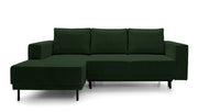 Ecksofa mit Schlaffunktion Rodario Mini, L-förmig, mit Stauraum, dunkelgrüner Cord, linksseitig