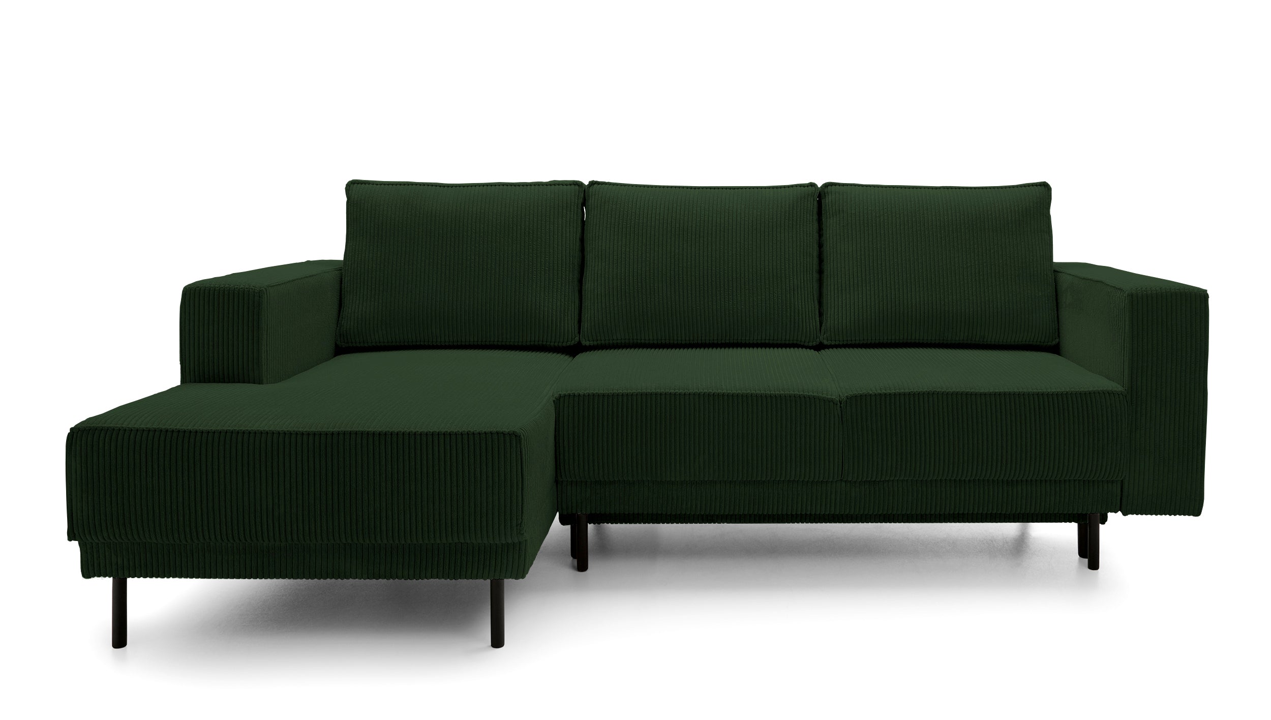 Ecksofa mit Schlaffunktion Rodario Mini, L-förmig, mit Stauraum, dunkelgrüner Cord, linksseitig