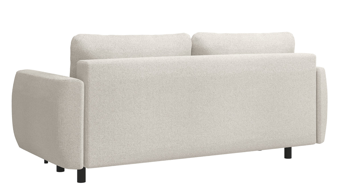 Dreisitziges ausklappbares Sofa Rane mit Stauraum, cremefarben, hydrophobes Chenille