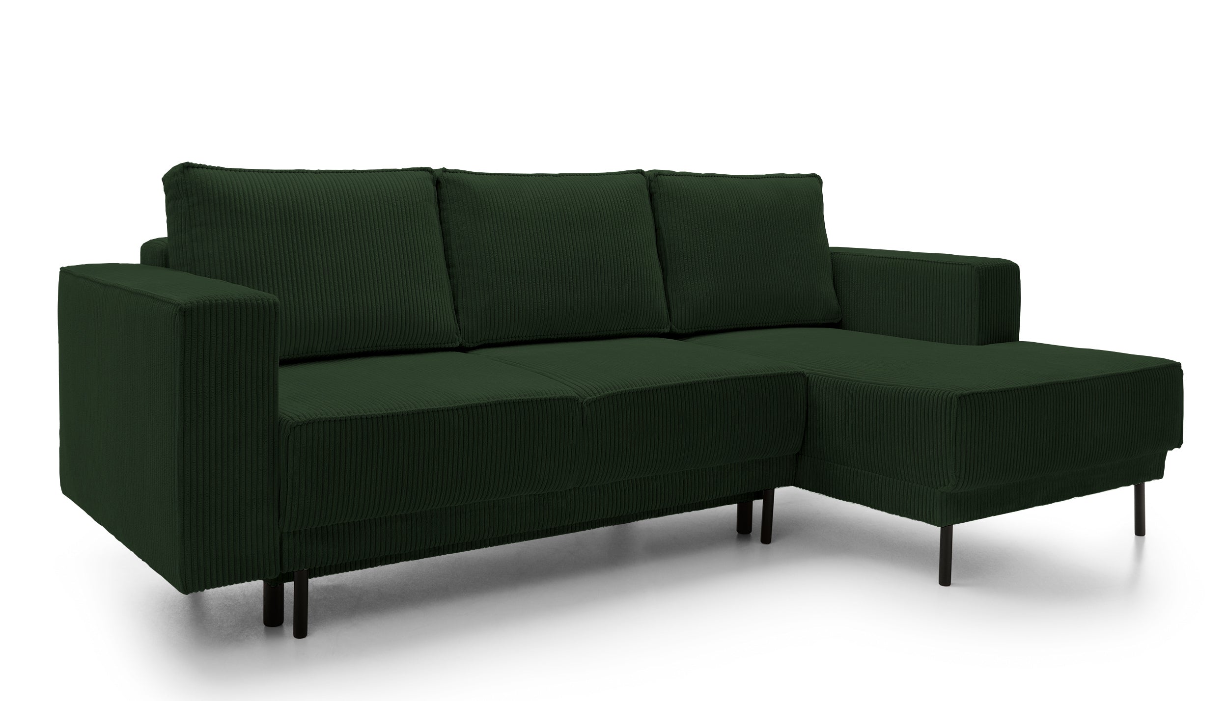 Ecksofa mit Schlaffunktion Rodario Mini, L-förmig, mit Stauraum, dunkelgrüner Cord, rechtsseitig