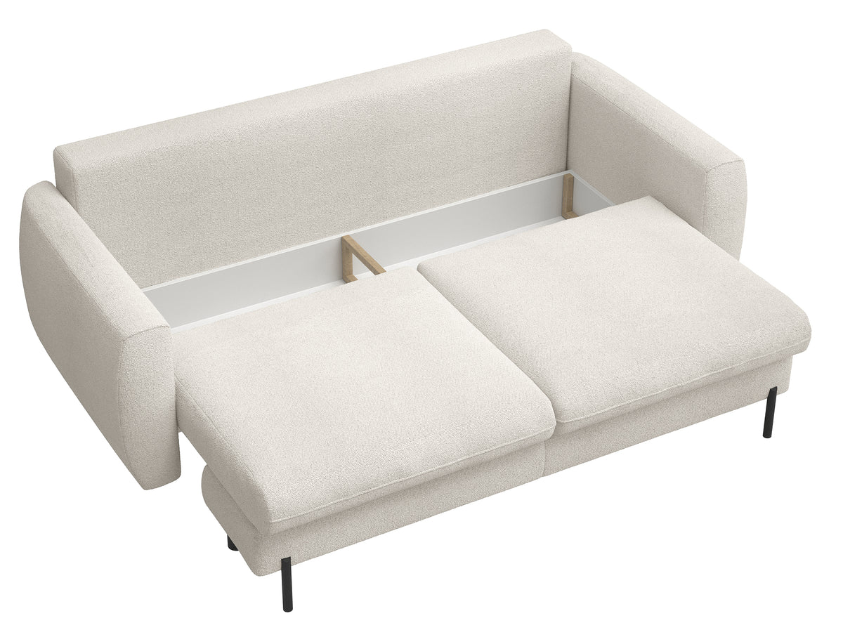 Dreisitziges ausklappbares Sofa Rane mit Stauraum, cremefarben, hydrophobes Chenille