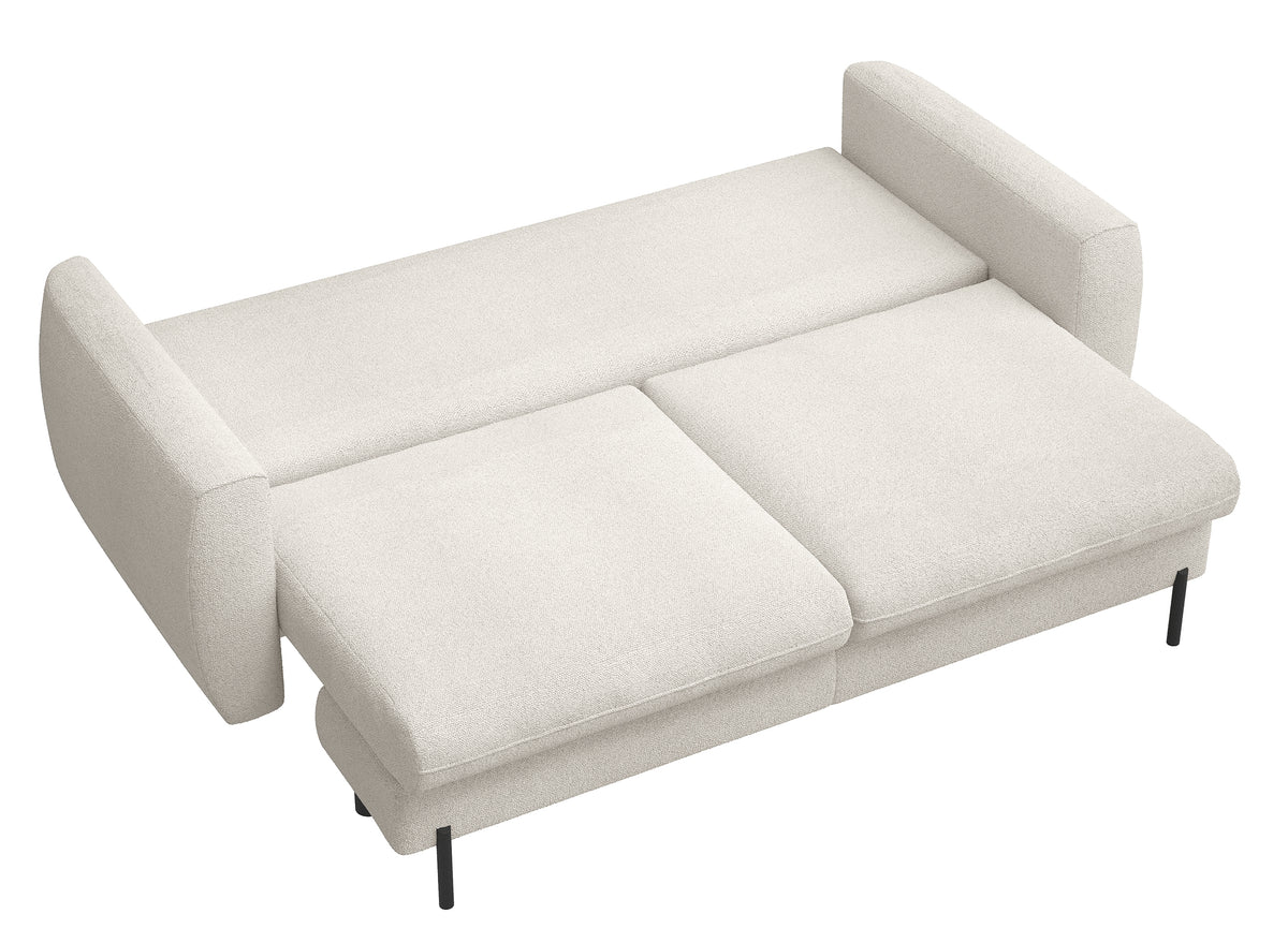 Dreisitziges ausklappbares Sofa Rane mit Stauraum, cremefarben, hydrophobes Chenille