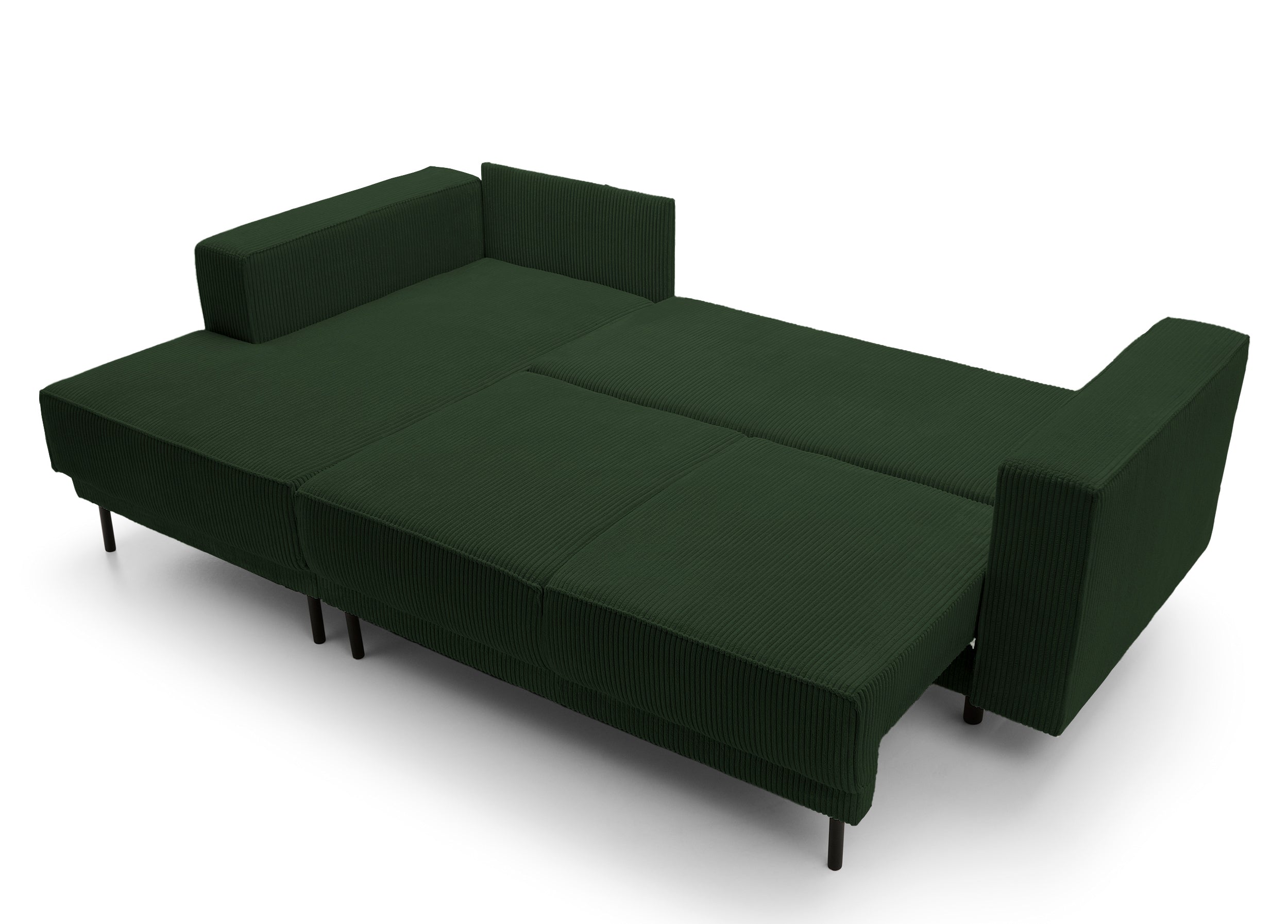 Ecksofa mit Schlaffunktion Rodario Mini, L-förmig, mit Stauraum, dunkelgrüner Cord, linksseitig