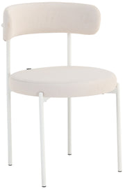 Polsterstuhl Femiss in hellem Beige, pflegeleichter Velours, auf weißen Beinen