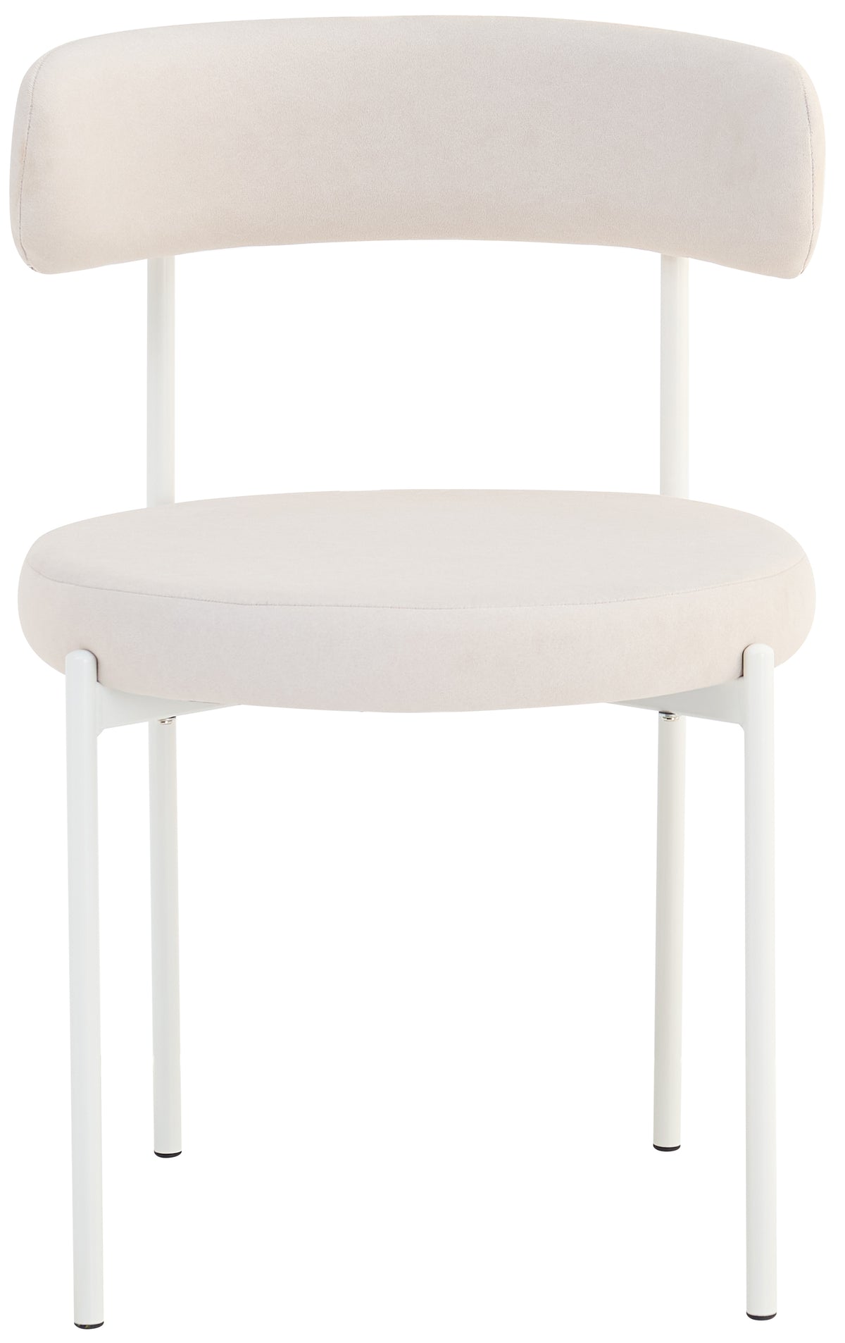 Polsterstuhl Femiss in hellem Beige, pflegeleichter Velours, auf weißen Beinen