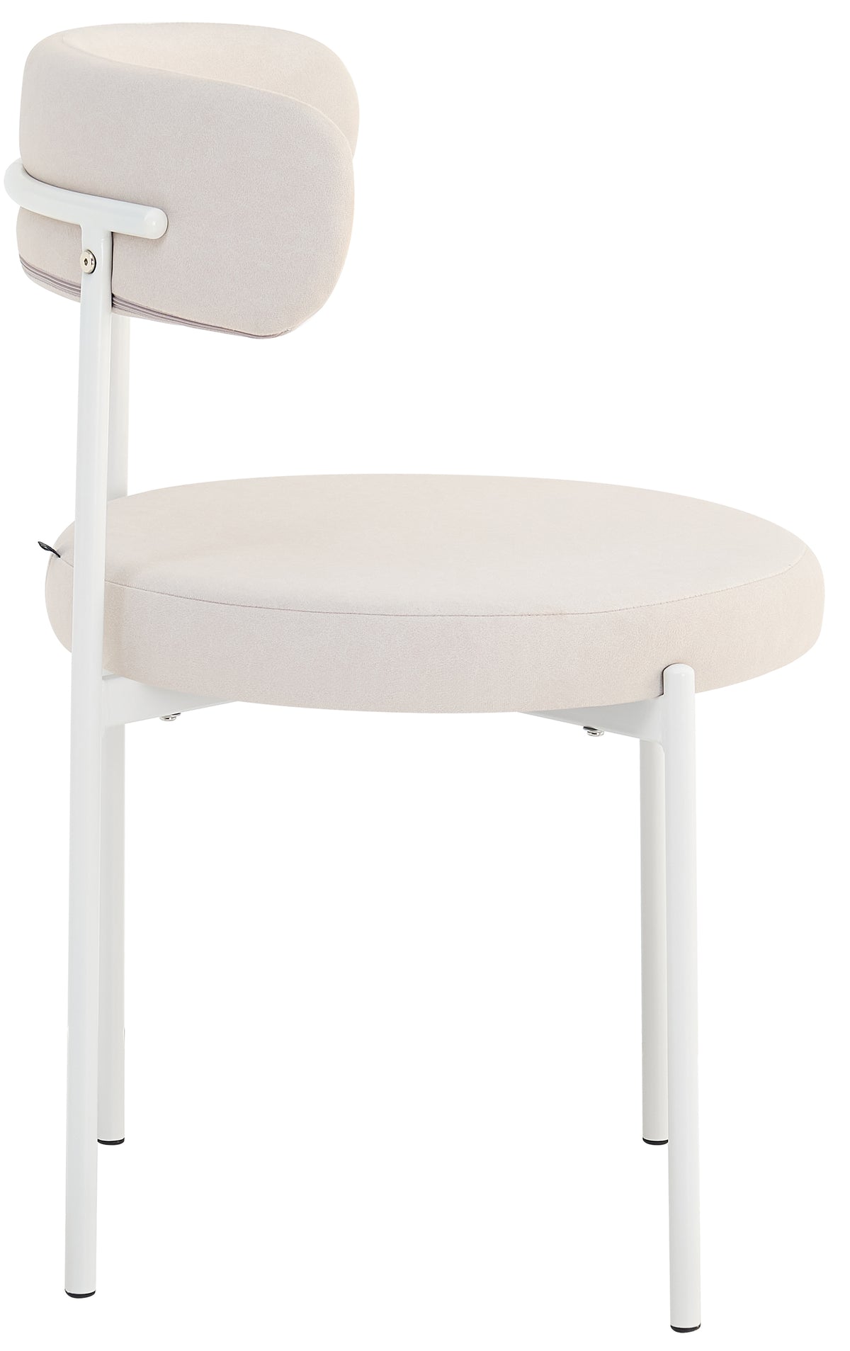 Polsterstuhl Femiss in hellem Beige, pflegeleichter Velours, auf weißen Beinen