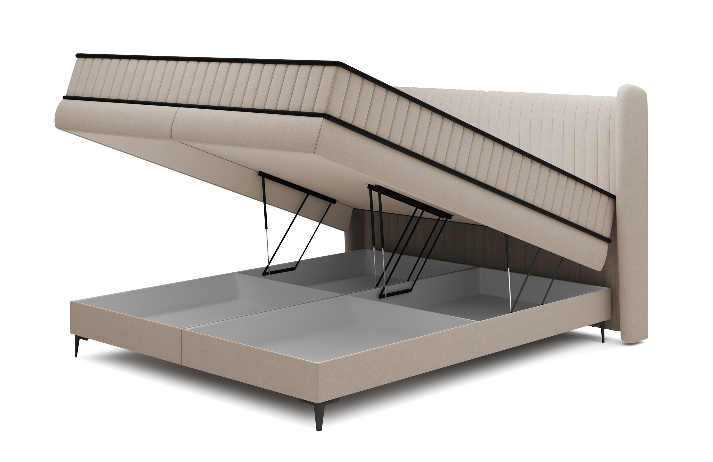 Kontinentalbett 180x200 cm Daliano mit Stauraum, beiger Samt