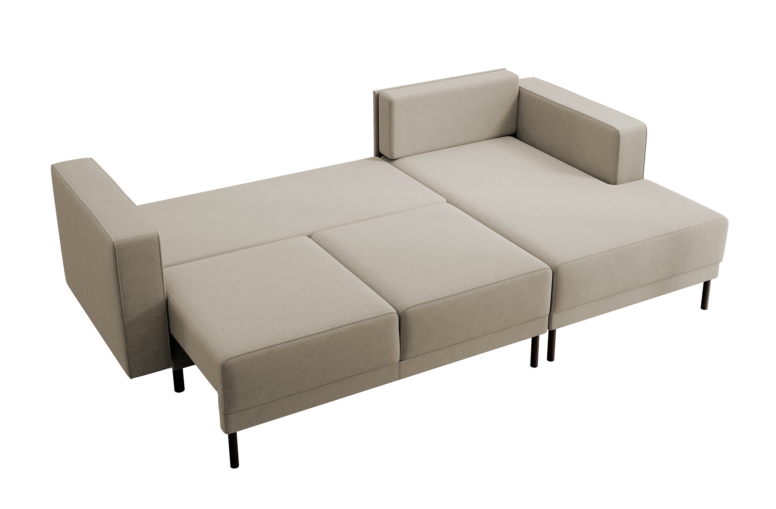 Ecksofa mit Schlaffunktion Rodario mini, L-förmig, mit Stauraum, beige, Velours, pflegeleicht, rechtsseitig