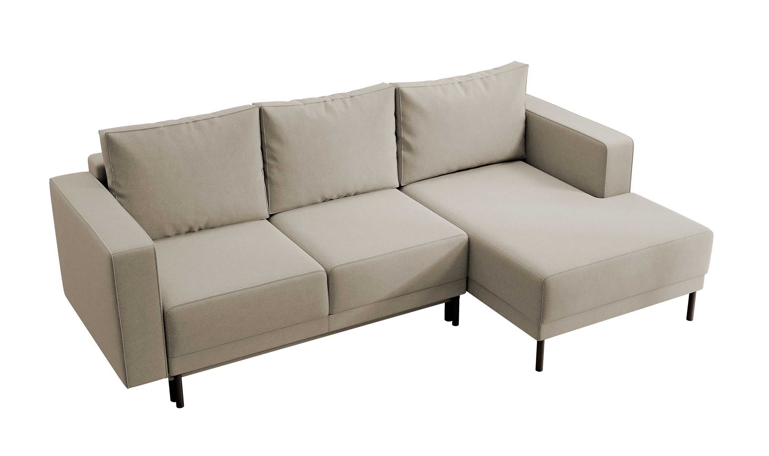 Ecksofa mit Schlaffunktion Rodario mini, L-förmig, mit Stauraum, beige, Velours, pflegeleicht, rechtsseitig