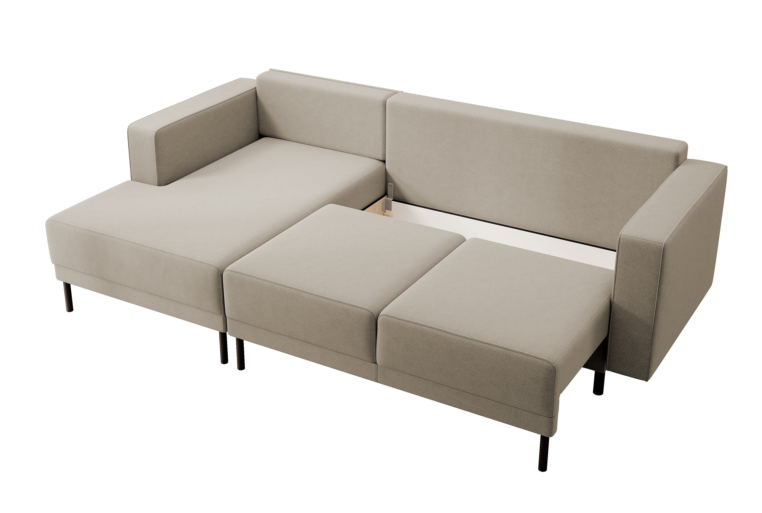 Ecksofa mit Schlaffunktion Rodario Mini, L-förmig, mit Stauraum, beige, samt, leicht zu reinigen, linksseitig