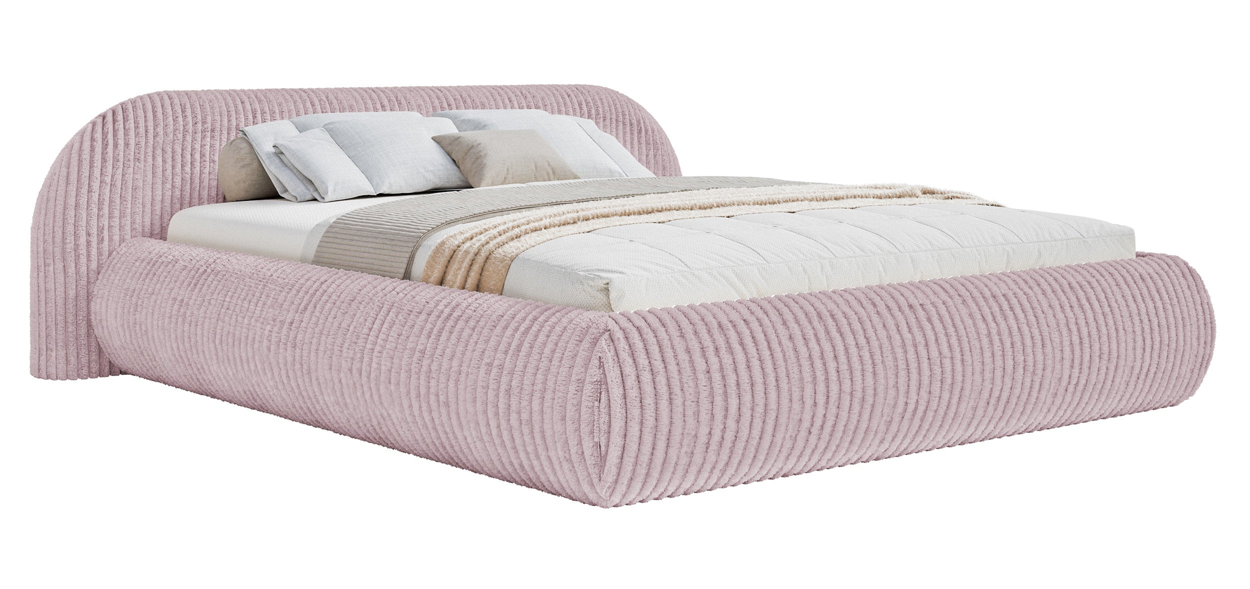 Gepolstertes Bett 160x200 cm Shels Low rosa dicker Cordstoff