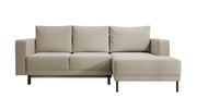Ecksofa mit Schlaffunktion Rodario mini, L-förmig, mit Stauraum, beige, Velours, pflegeleicht, rechtsseitig