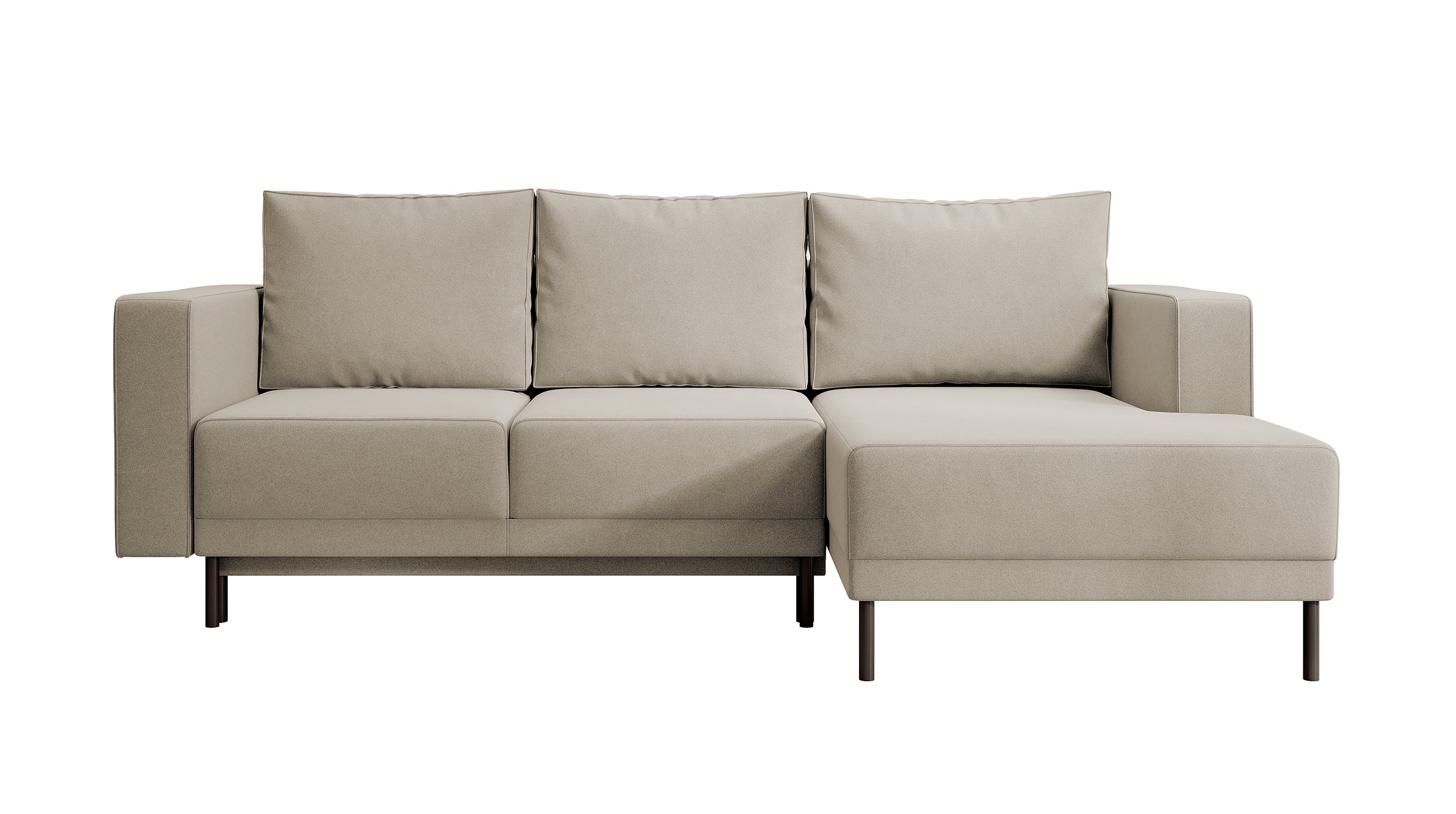 Ecksofa mit Schlaffunktion Rodario mini, L-förmig, mit Stauraum, beige, Velours, pflegeleicht, rechtsseitig