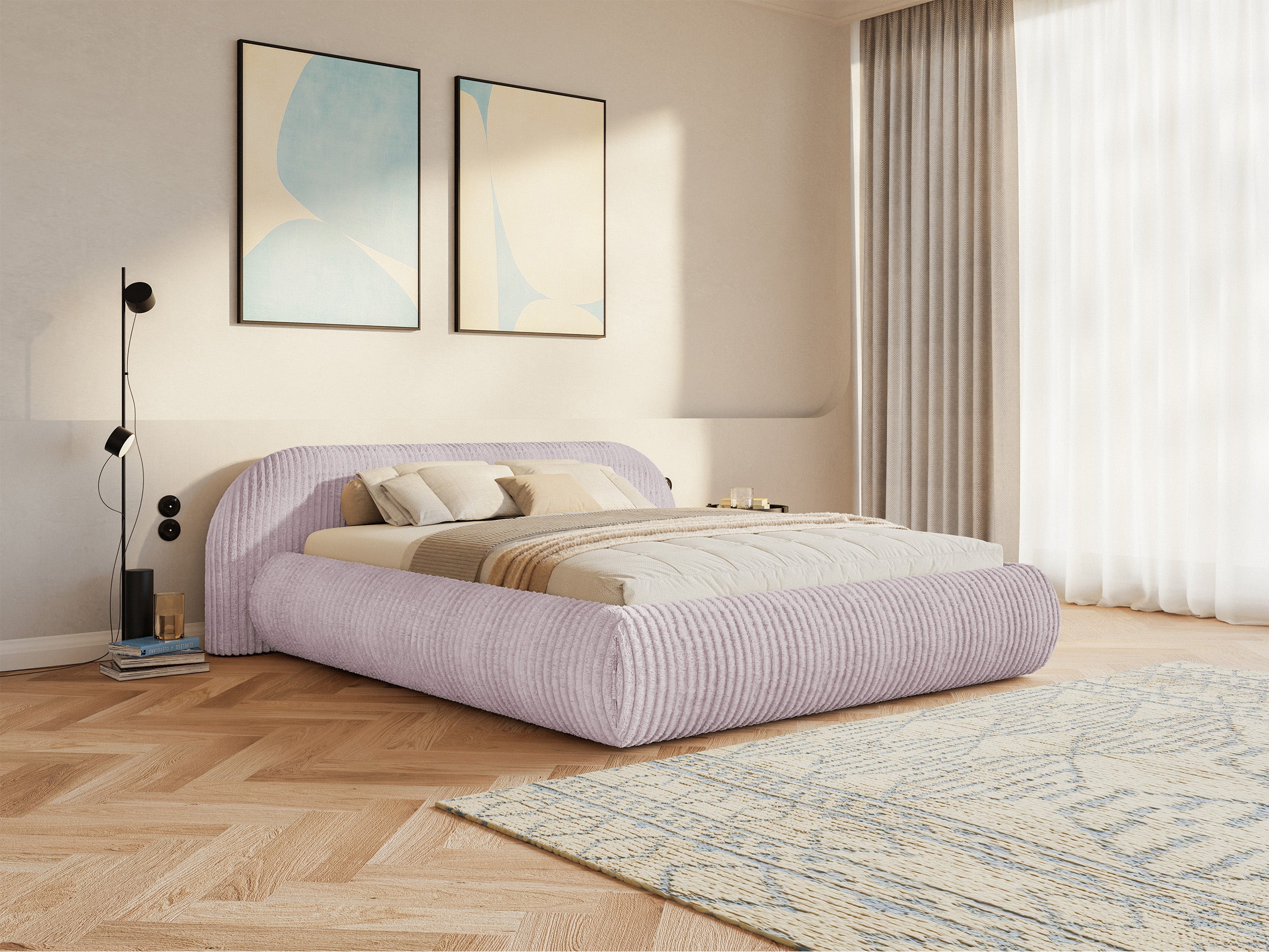 Gepolstertes Bett 160x200 cm Shels Low rosa dicker Cordstoff