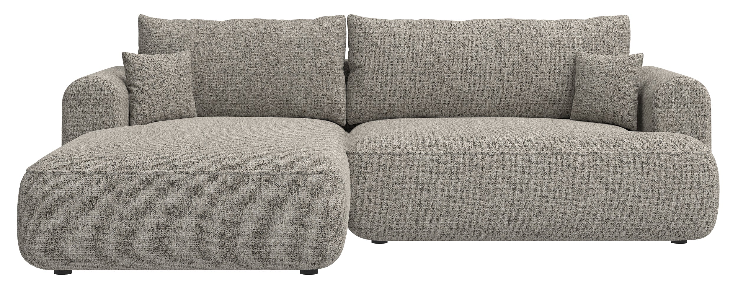 Ecksofa mit Schlaffunktion Ovo, L-förmig, dunkelbeige Flechtoptik, linksseitig