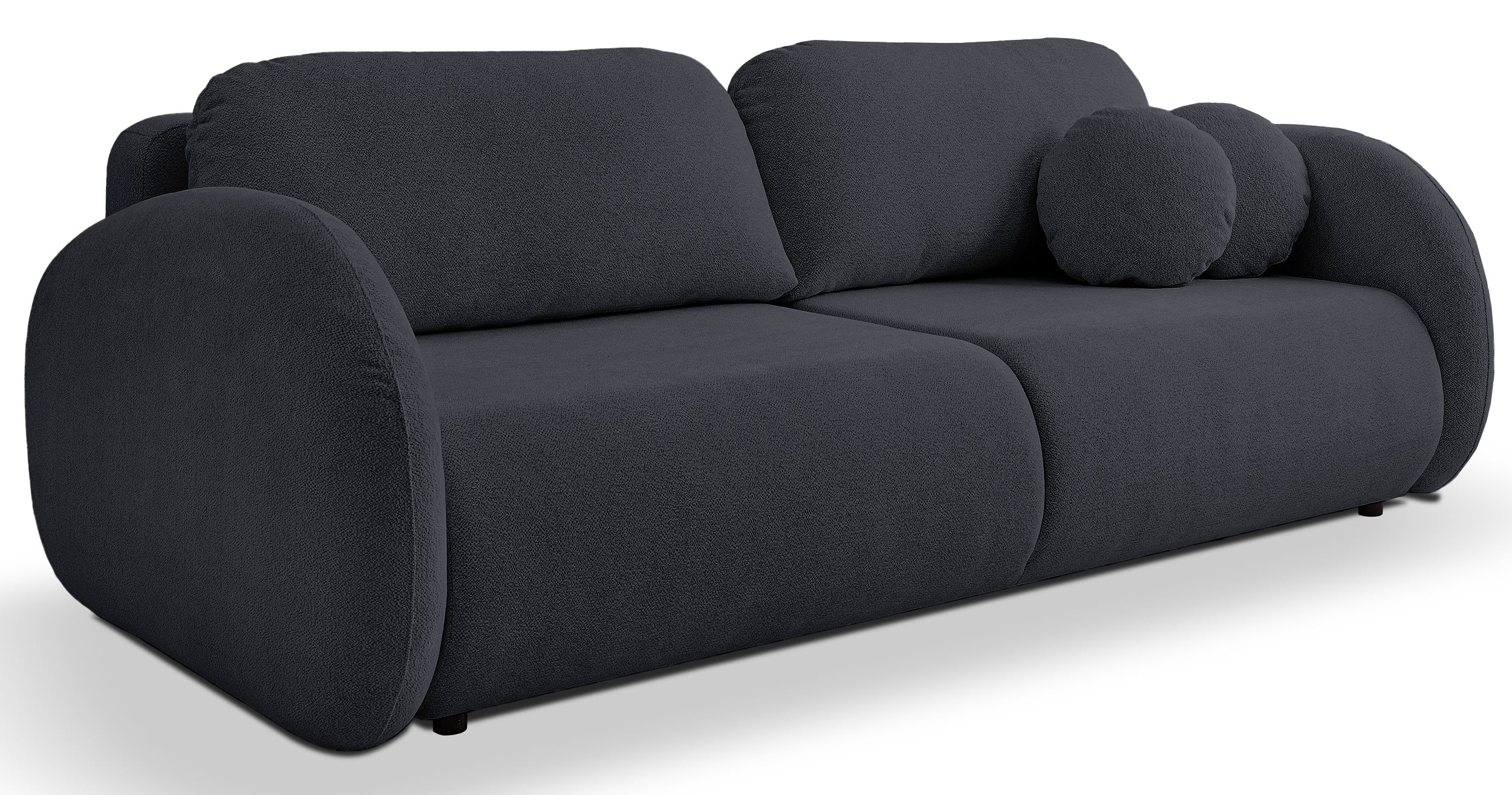 Dreisitziges ausklappbares Sofa Ovally mit Stauraum, dunkelgrauer Chenillestoff