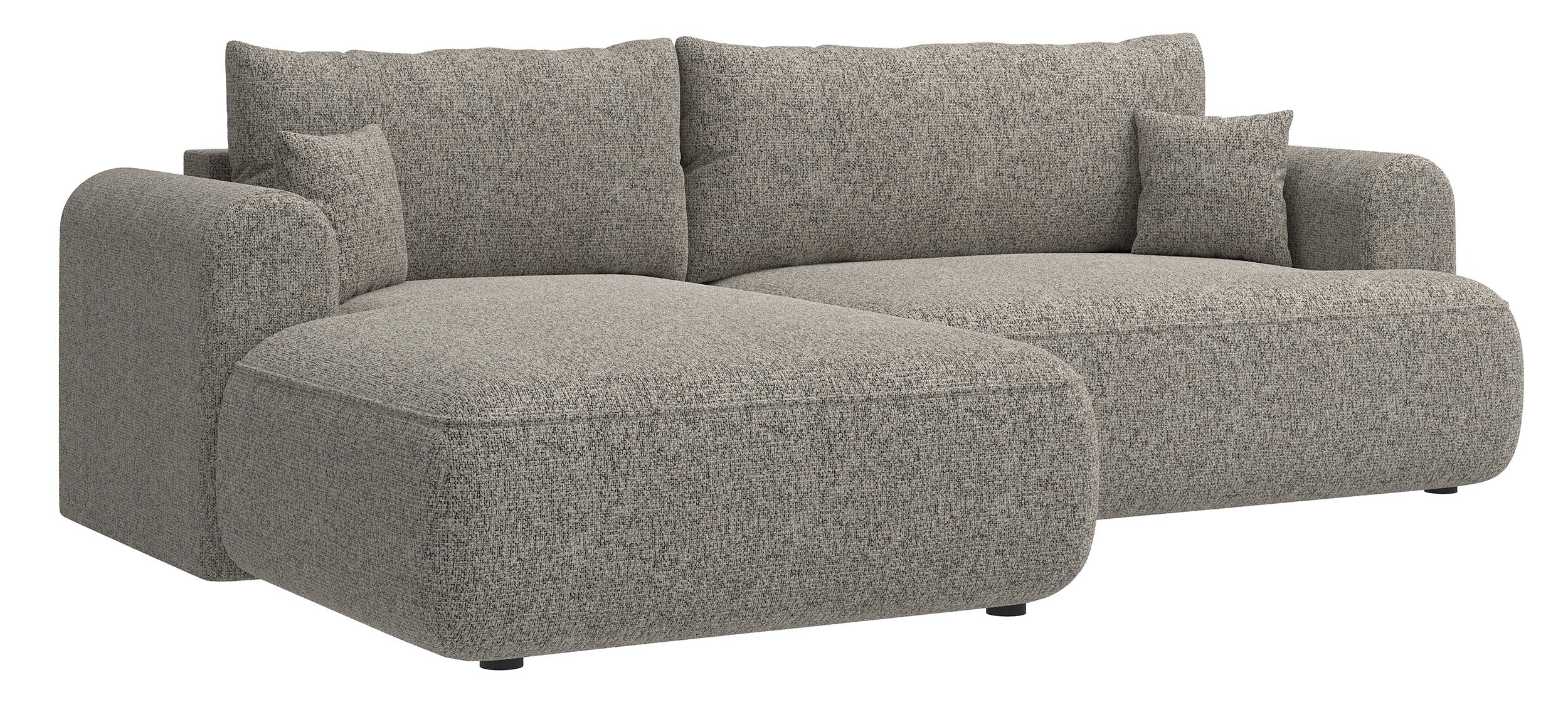 Ecksofa mit Schlaffunktion Ovo, L-förmig, dunkelbeige Flechtoptik, linksseitig