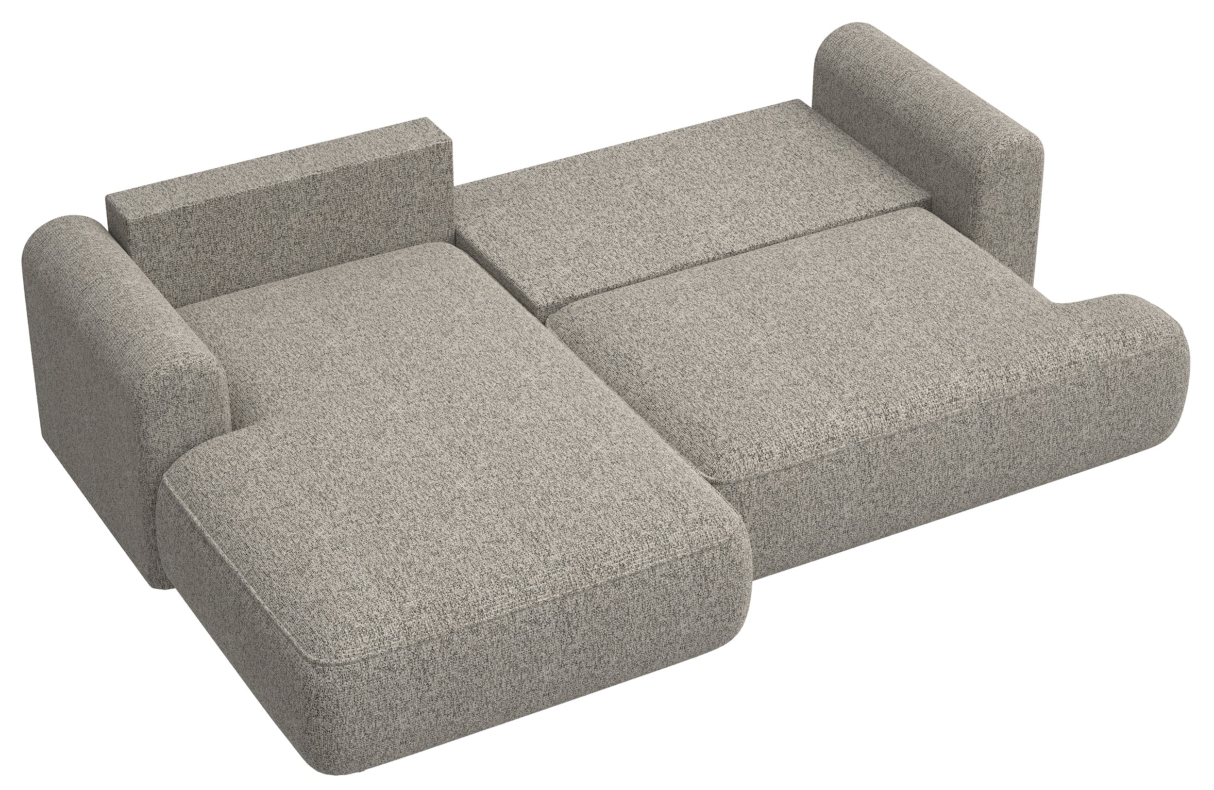 Ecksofa mit Schlaffunktion Ovo, L-förmig, dunkelbeige Flechtoptik, linksseitig
