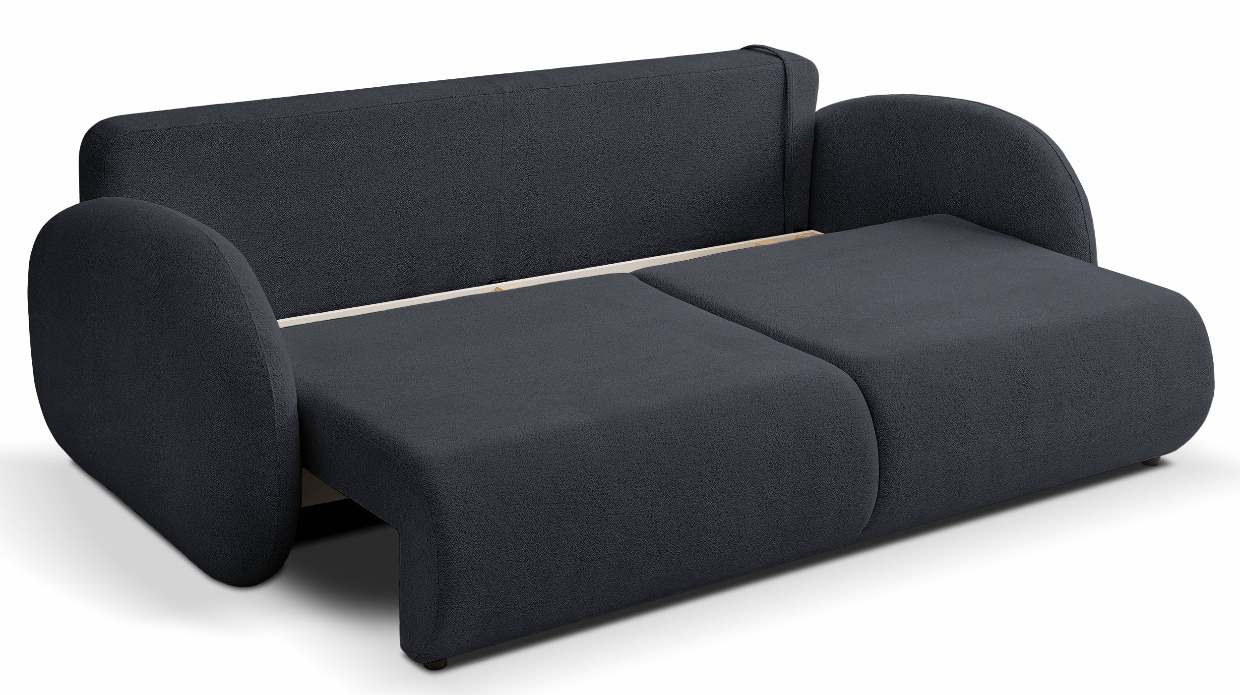 Dreisitziges ausklappbares Sofa Ovally mit Stauraum, dunkelgrauer Chenillestoff