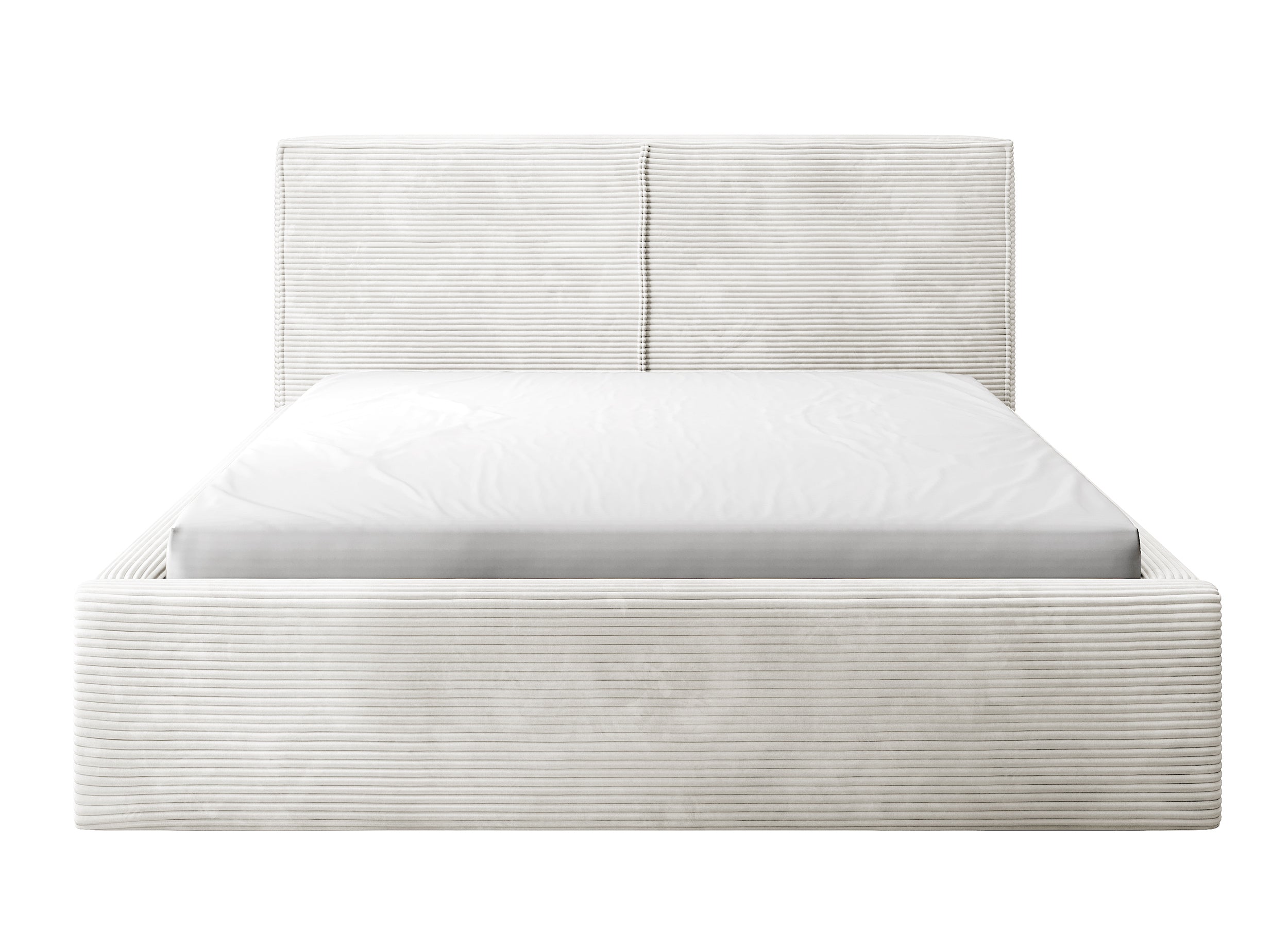 Gepolstertes Bett 180x200 cm Farese mit Stauraum und Gasdruckfeder, grau-beige Cordstoff