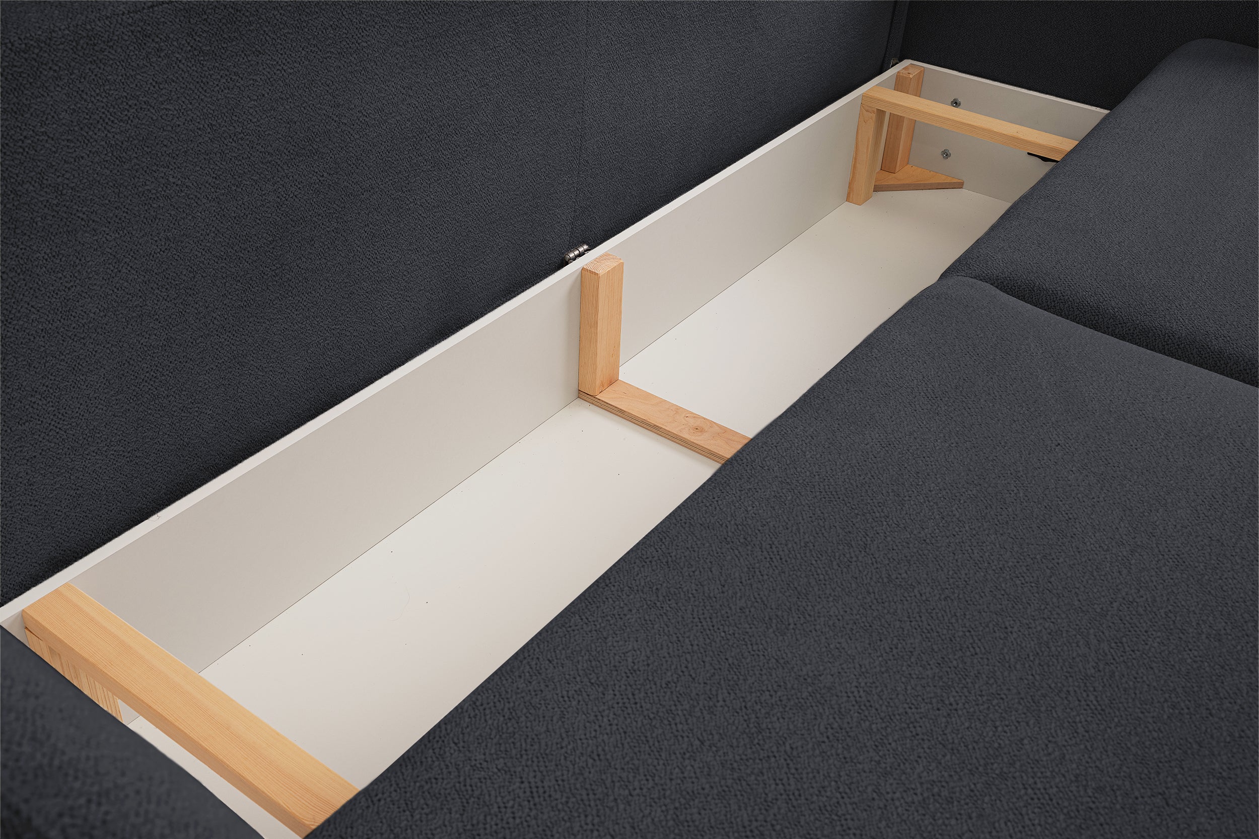 Dreisitziges ausklappbares Sofa Ovally mit Stauraum, dunkelgrauer Chenillestoff