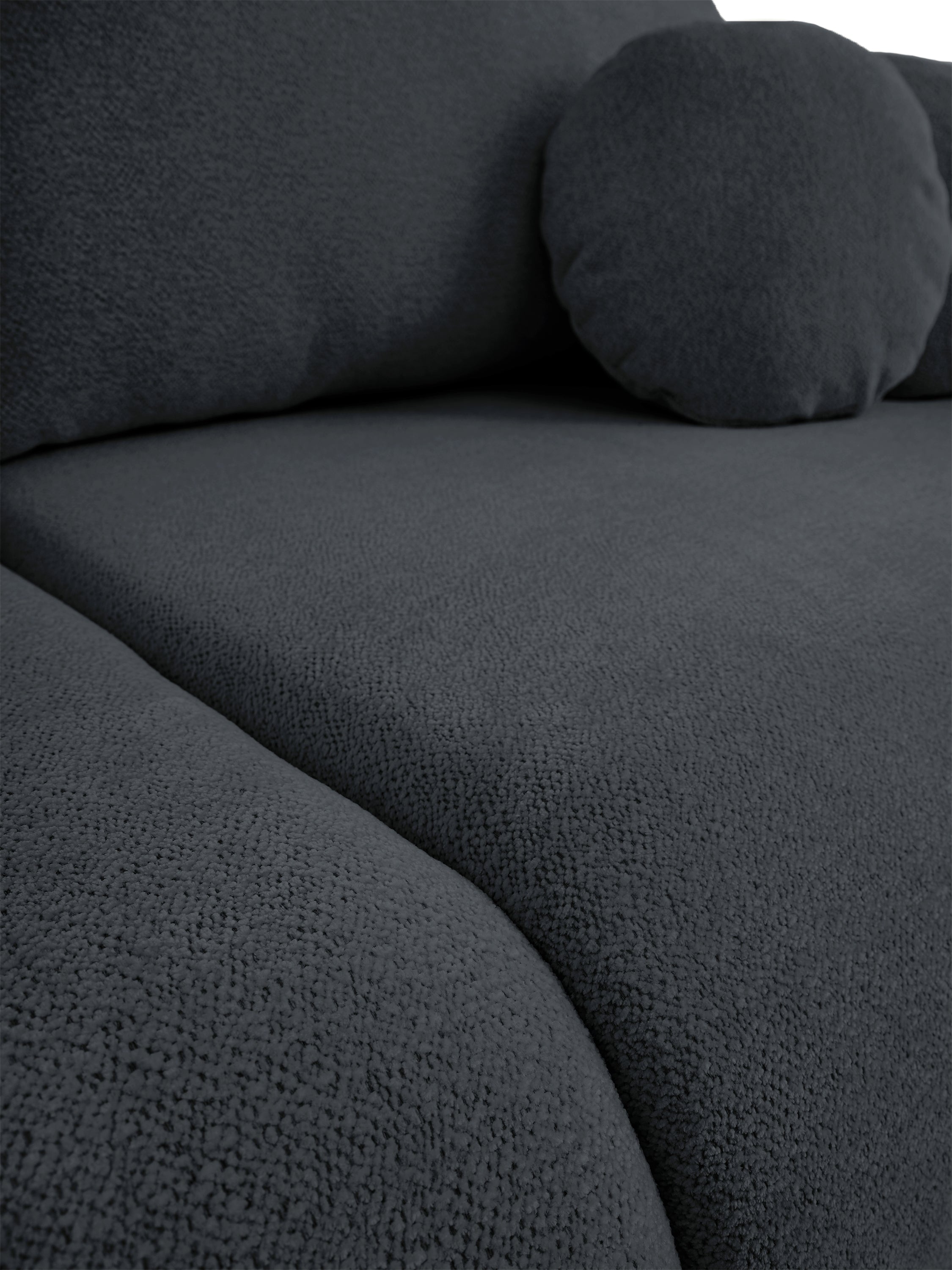 Dreisitziges ausklappbares Sofa Ovally mit Stauraum, dunkelgrauer Chenillestoff