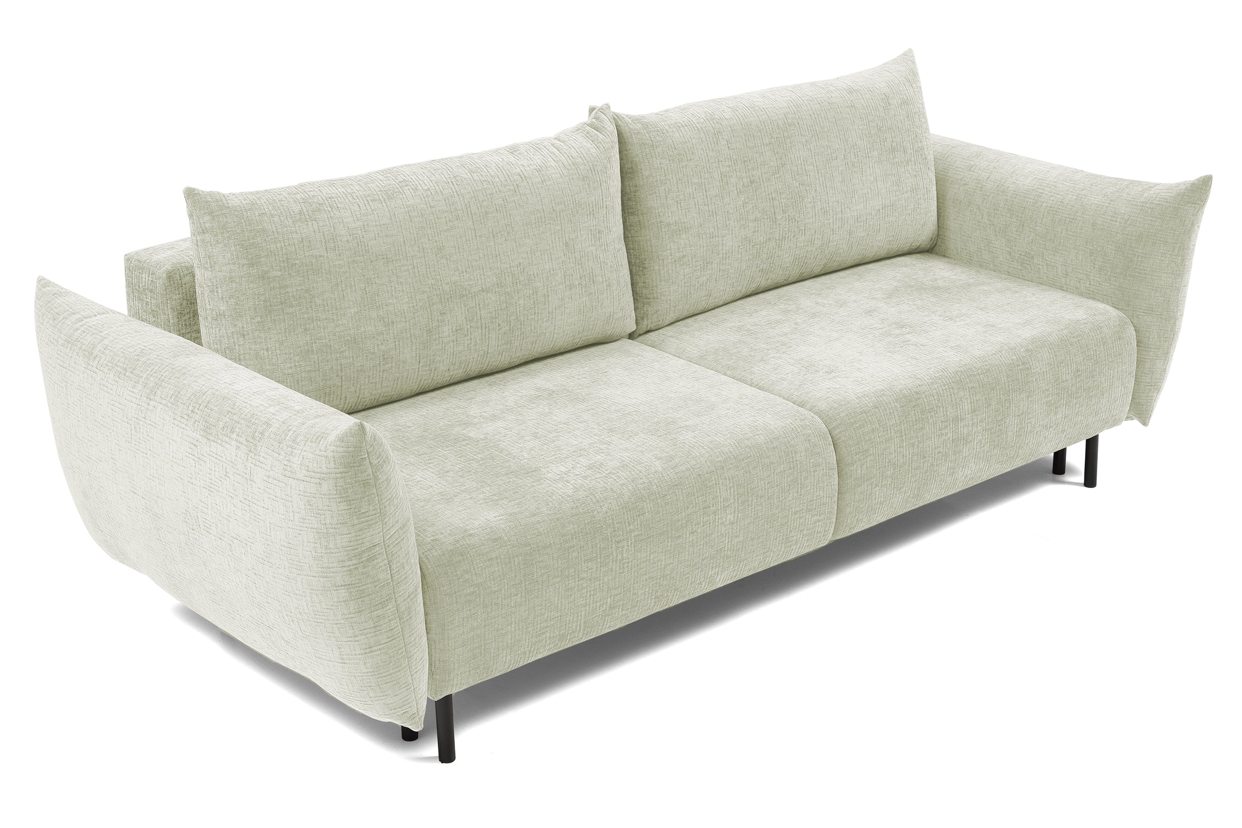 Dreisitziges ausklappbares Sofa Candeiro mit Stauraum, cremefarbenes Chenille