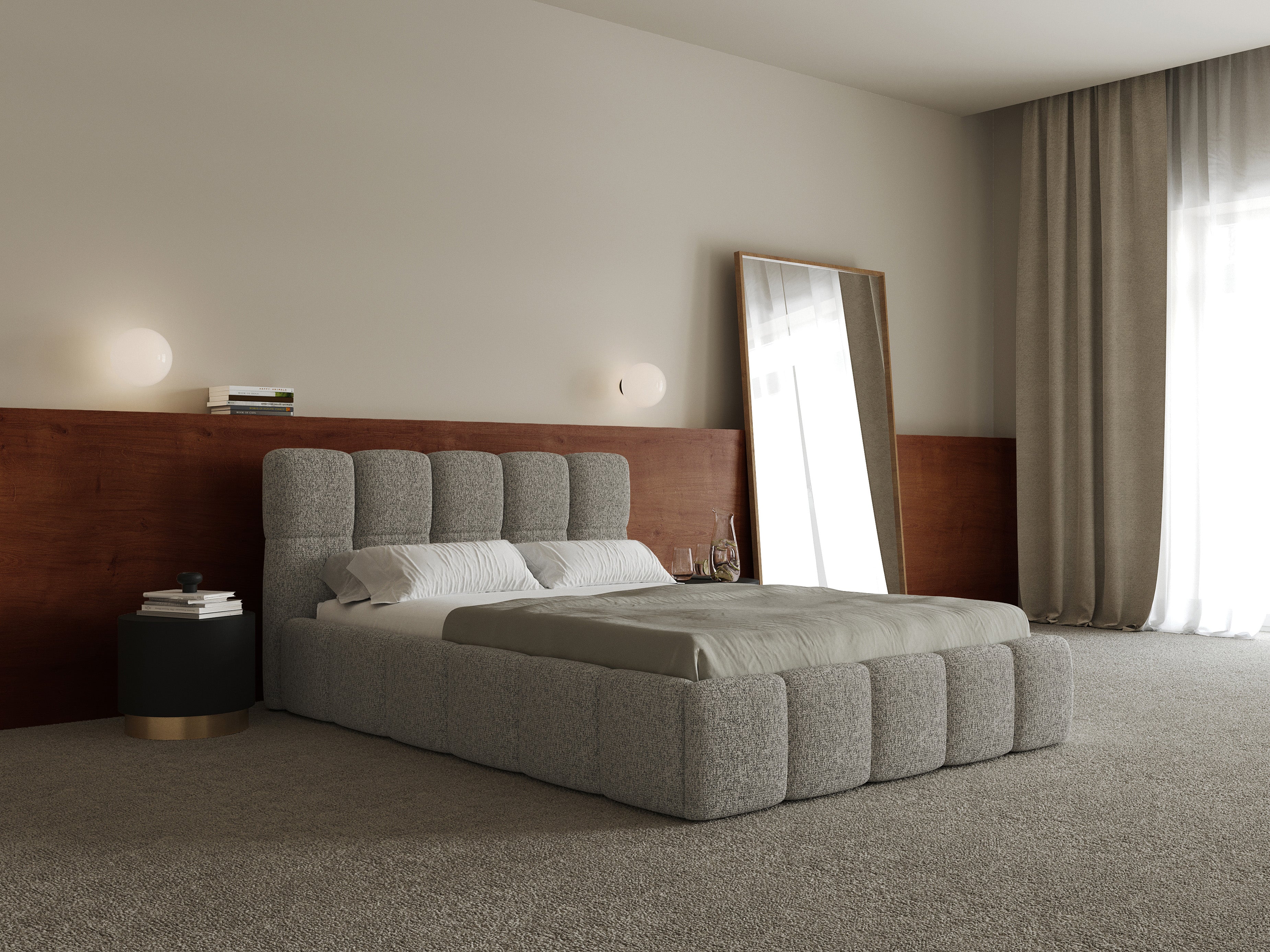 Polsterbett 160x200 cm Cloudy dunkelbeige gewebt mit Holzlattenrost