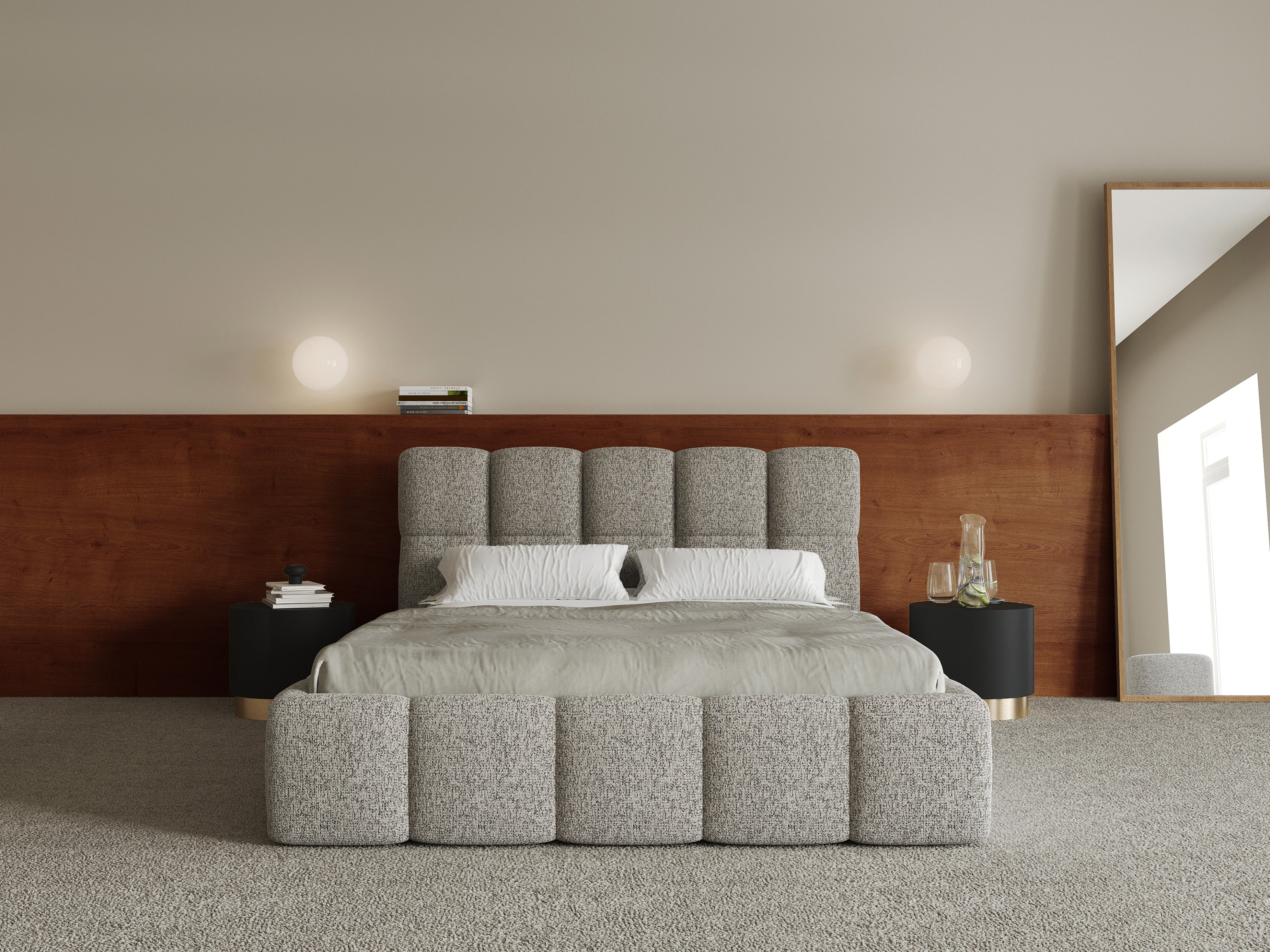 Polsterbett 140x200 cm Cloudy dunkelbeige Webmuster mit Holzlattenrost