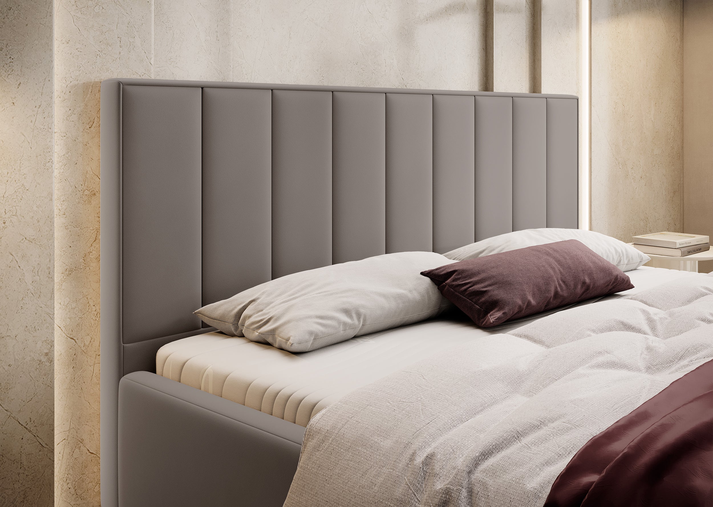 Polsterbett 180x200 cm Rinus beige aus hydrophobem Stoff