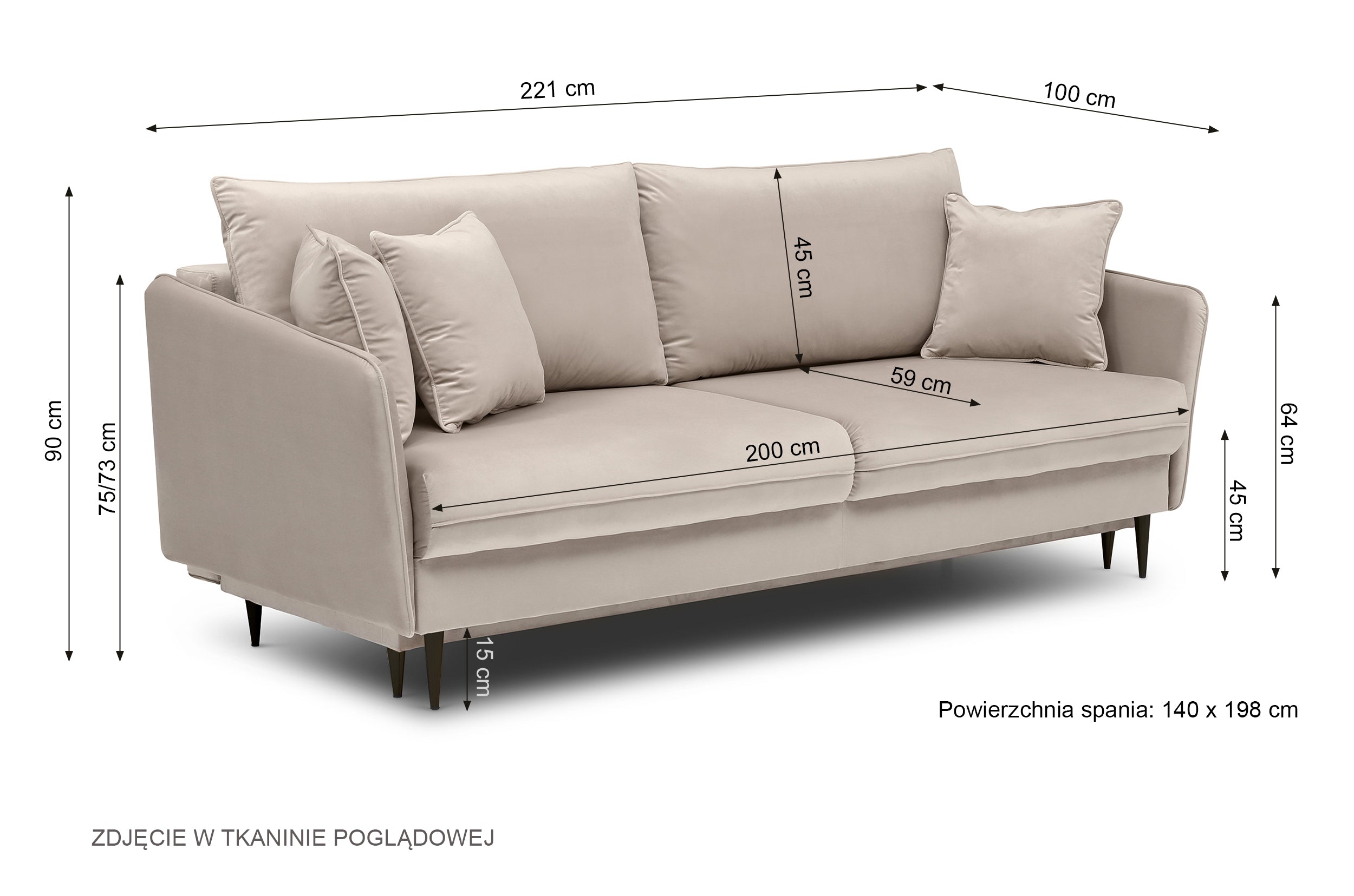 Dreisitziges ausklappbares Sofa Volio, grau, Velours, wasserabweisend, schwarze Beine