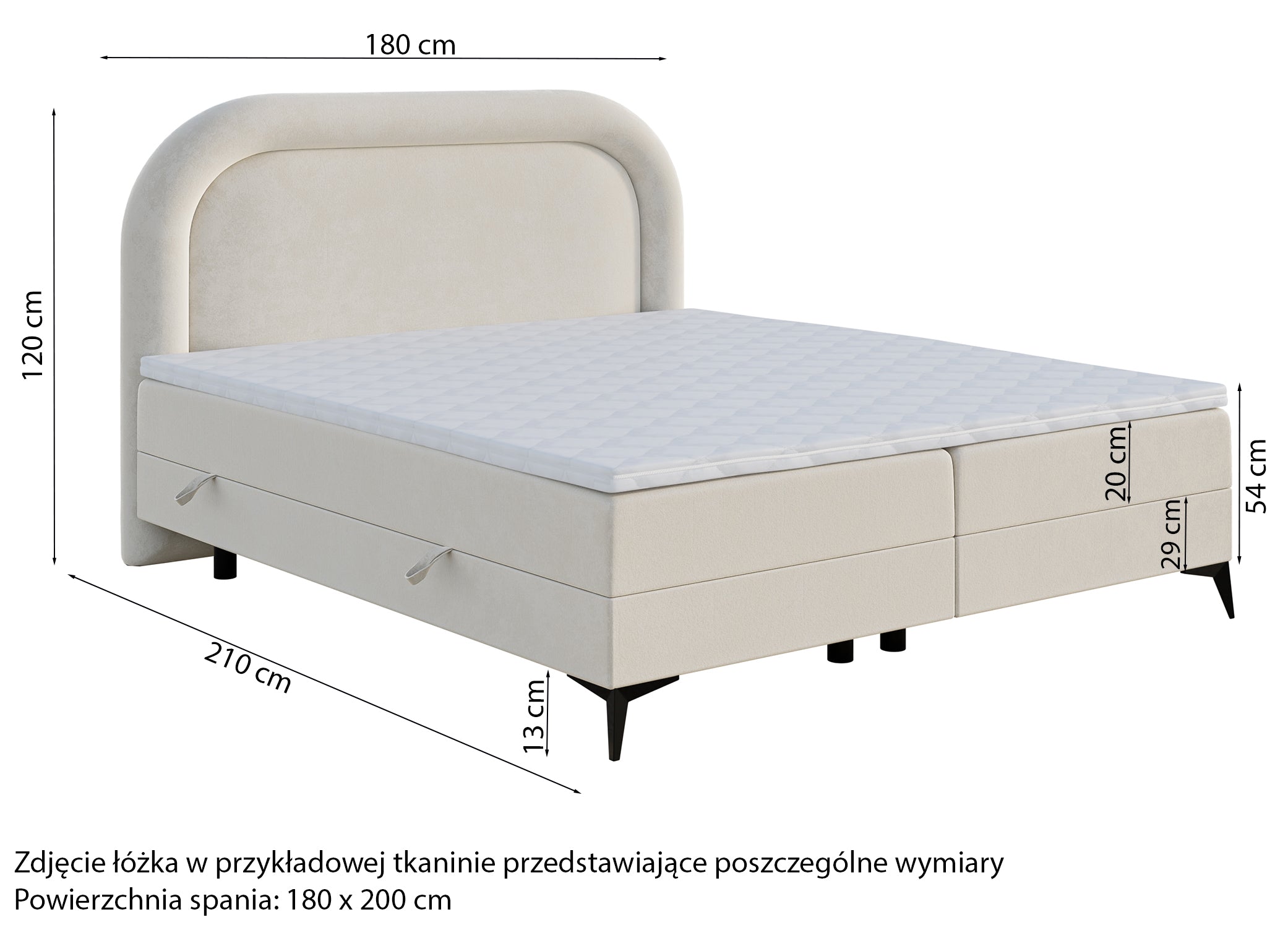 Kontinentales Bett 180x200 cm Loreo mit Topper und Stauraum, grau-beiges Samt