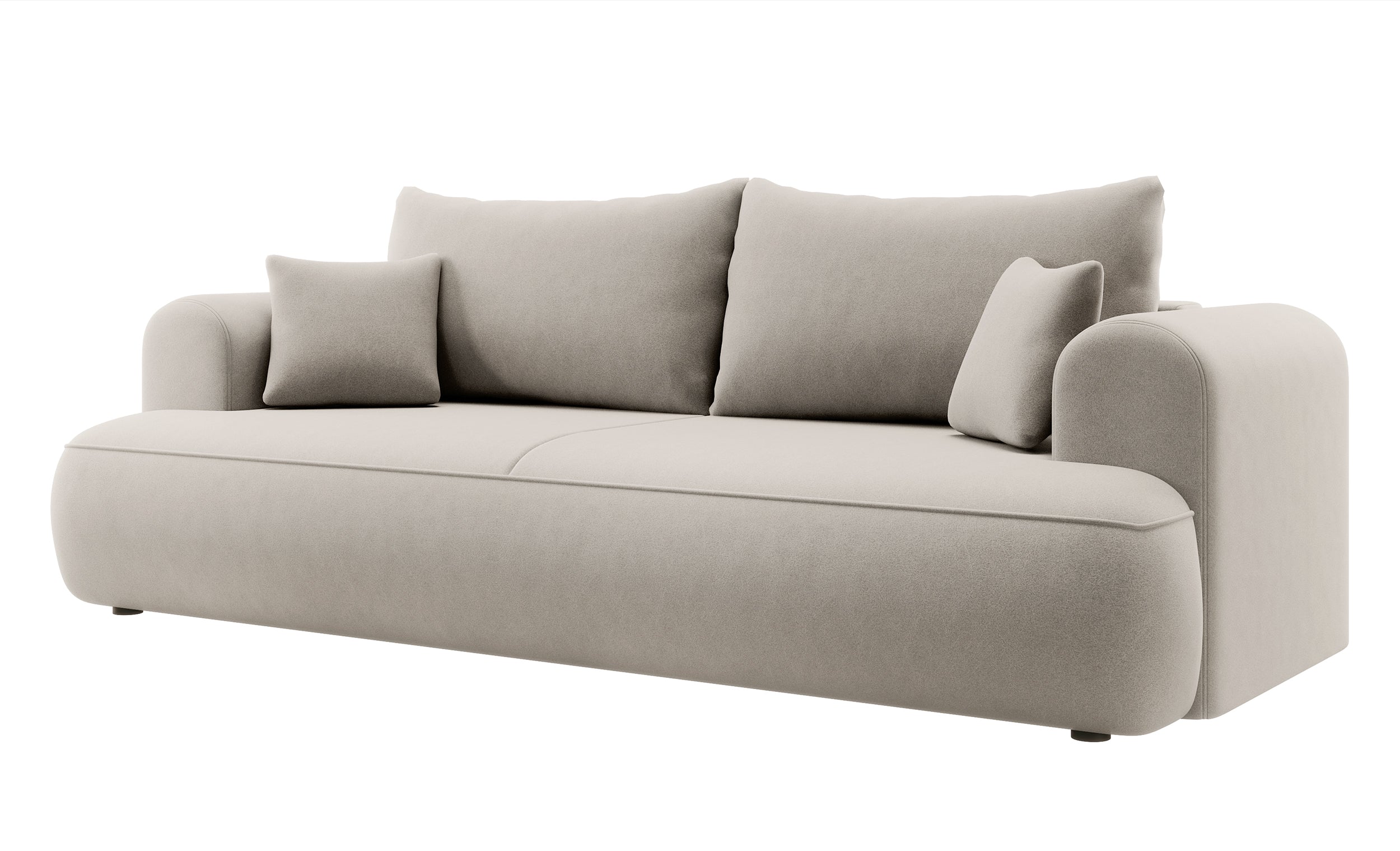 Dreisitziges ausziehbares Sofa Ovo mit Stauraum, cremefarbener Samt aus leicht zu reinigendem Stoff