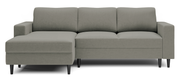 Ecksofa mit Schlaf-Funktion Nalika, L-förmig, mit Stauraum, dunkelbeige, hydrophober Samt, linksseitig