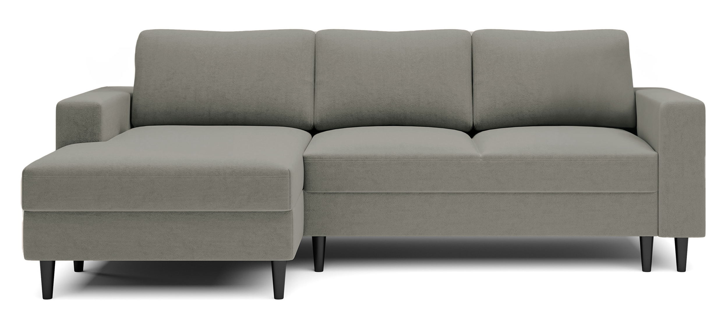 Ecksofa mit Schlaf-Funktion Nalika, L-förmig, mit Stauraum, dunkelbeige, hydrophober Samt, linksseitig