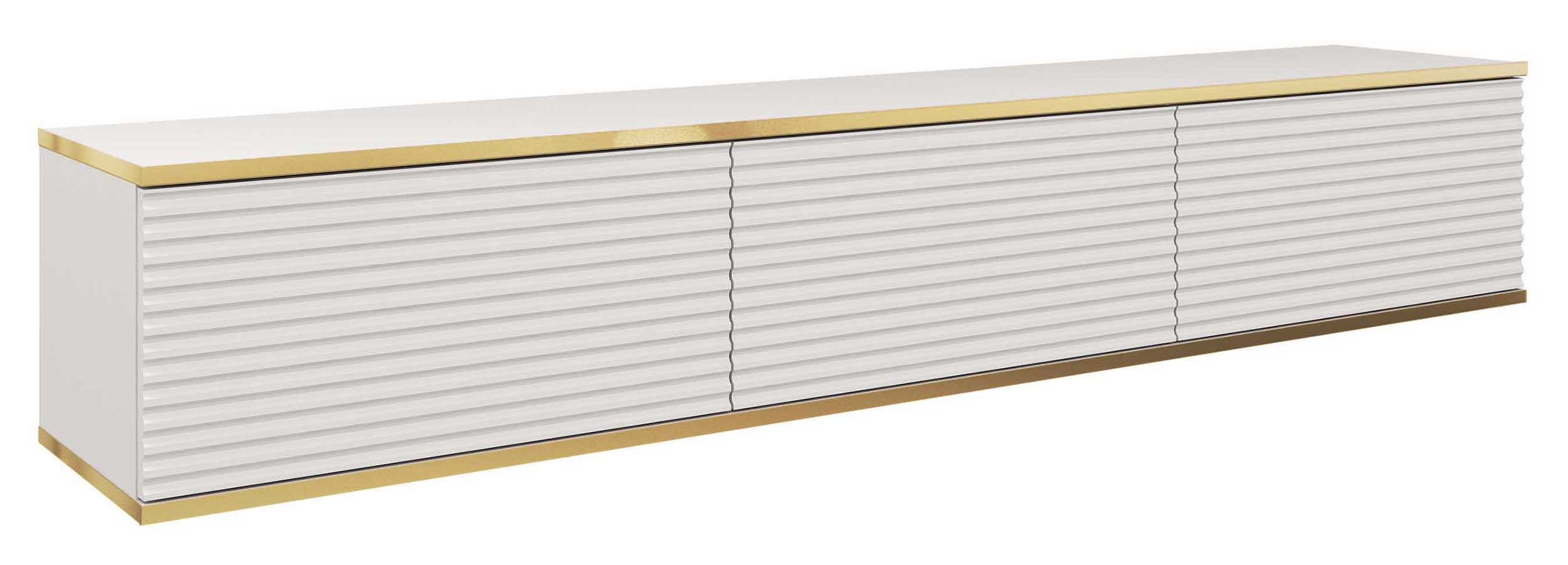 TV-Schrank Mucalma 175 cm weiß mit goldenen Lamellenakzenten