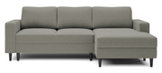 Ecksofa mit Schlafunktion Nalika, L-förmig, mit Stauraum, dunkelbeiger, wasserabweisender Samt, rechtsseitig