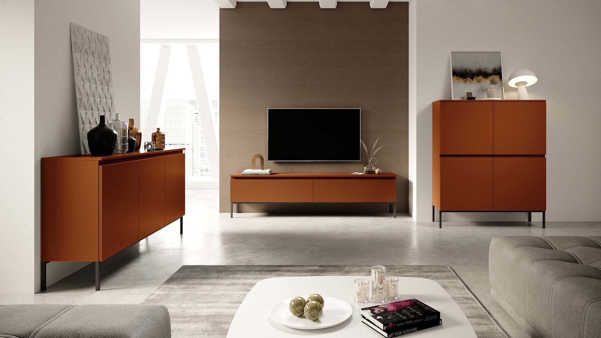 Drehtür-Kommode Bemmi 150 cm Ziegelrot