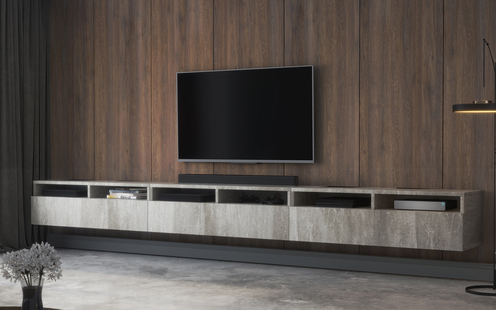 TV-Schrank mit drei Schubladen Rednaw 300 cm Beton