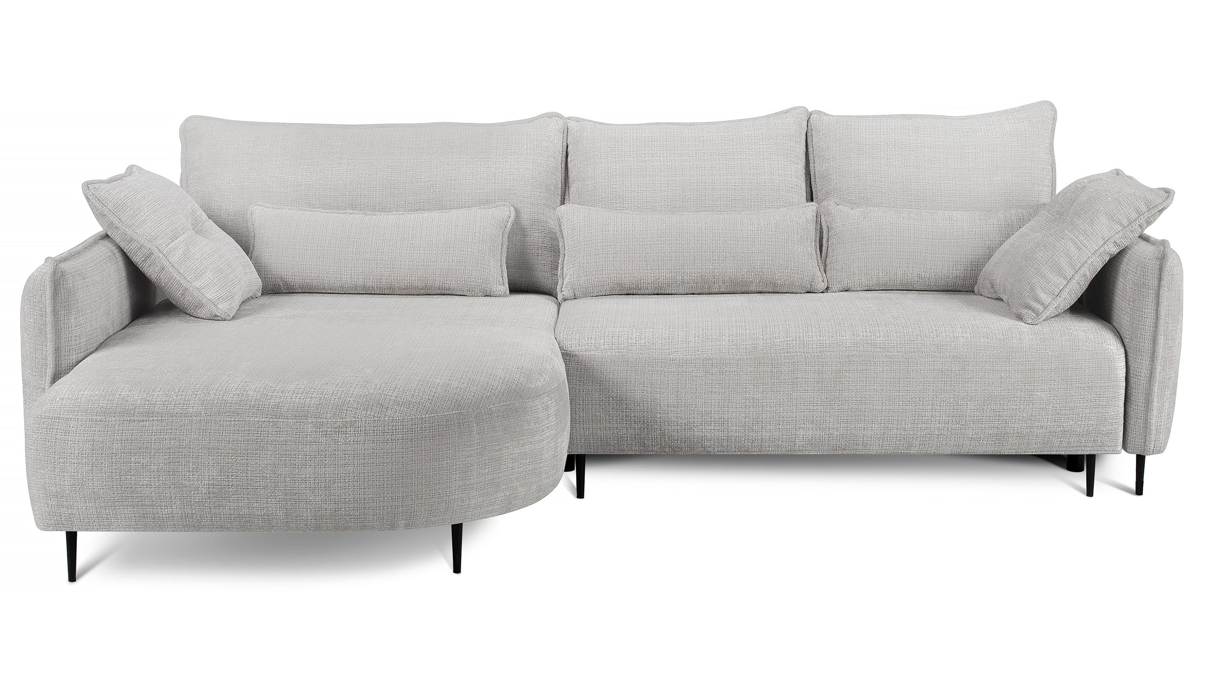 Ecksofa Oblivio mit Schlaf-Funktion, L-förmig, mit Stauraum, hellgrauer Chenille, linksseitig