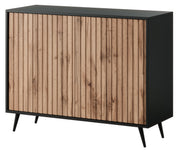 Kommode Bello mit Lamellenfronten 104 cm schwarz/Wotan-Eiche