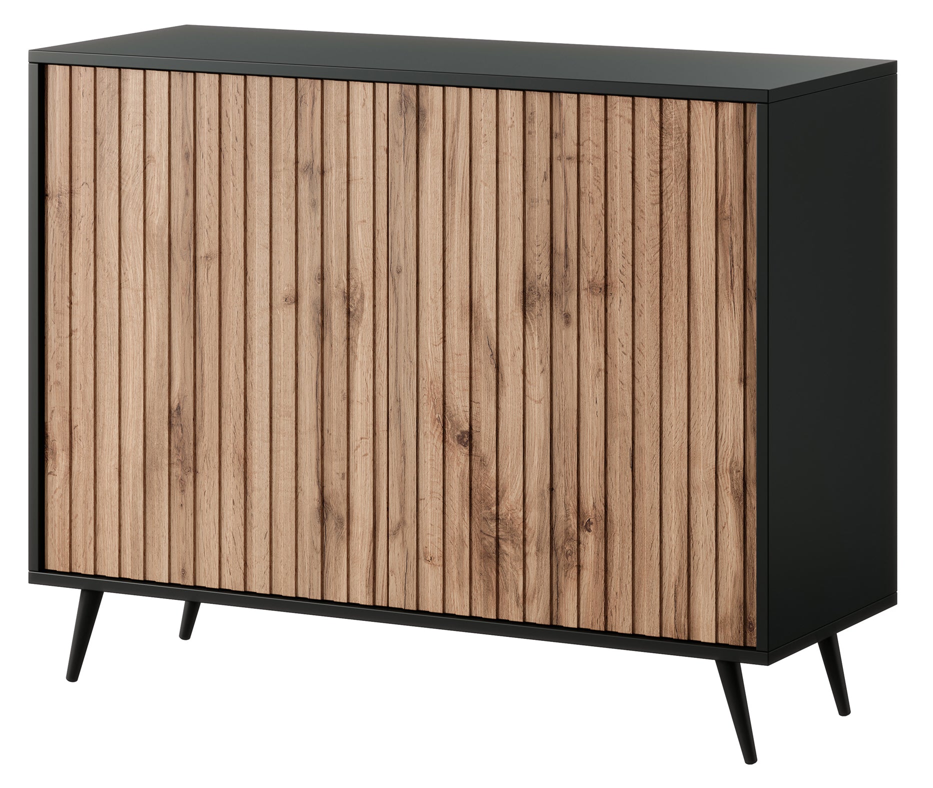Kommode Bello mit Lamellenfronten 104 cm schwarz/Wotan-Eiche
