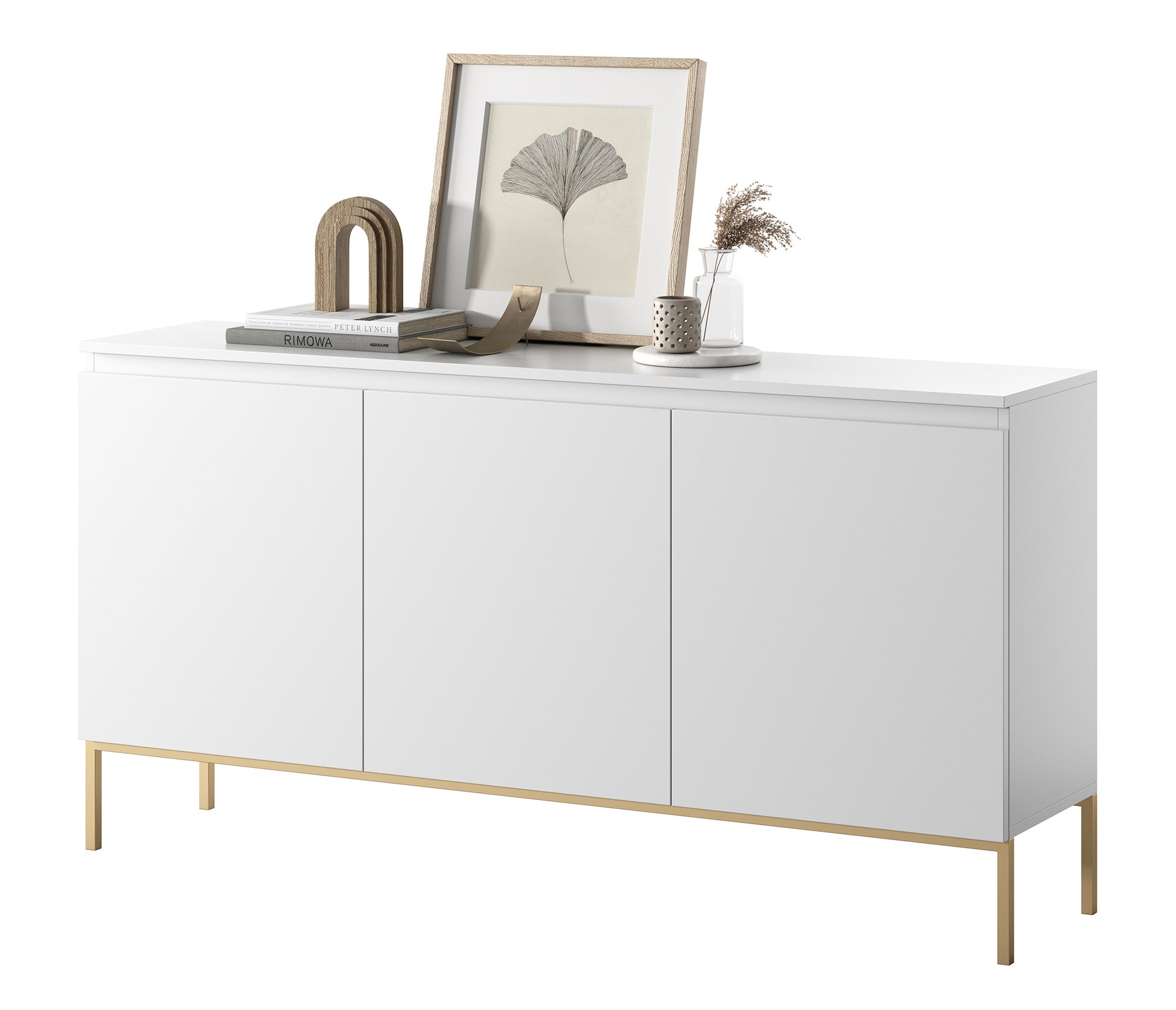 Drehtürenschrank Bemmi 150 cm weiß mit goldenen Beinen