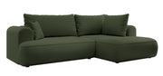 Ecksofa mit Schlaffunktion Ovo, L-förmig, mit Armlehne und Stauraum, olivfarbener, pflegeleichter Samt, rechtsseitig