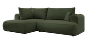 Ecksofa mit Schlaffunktion Ovo, L-förmig, mit Armlehne und Stauraum, olivgrüner, pflegeleichter Samt, linksseitig