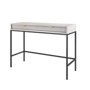 Schminktisch Vellore 104 cm grau mit geriffelten Fronten und goldenen Griffen