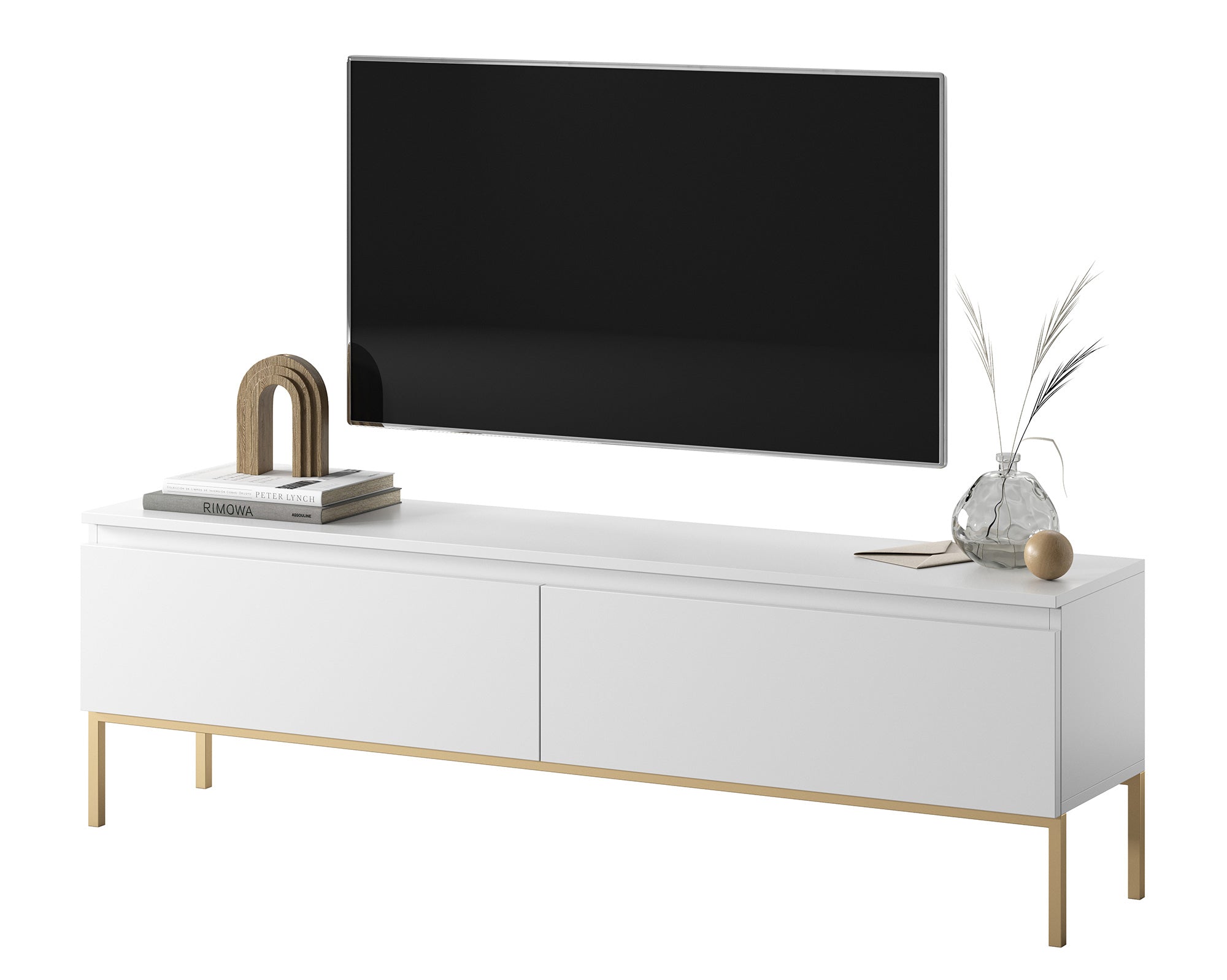 TV-Schrank Bemmi 150 cm weiß mit goldenen Beinen