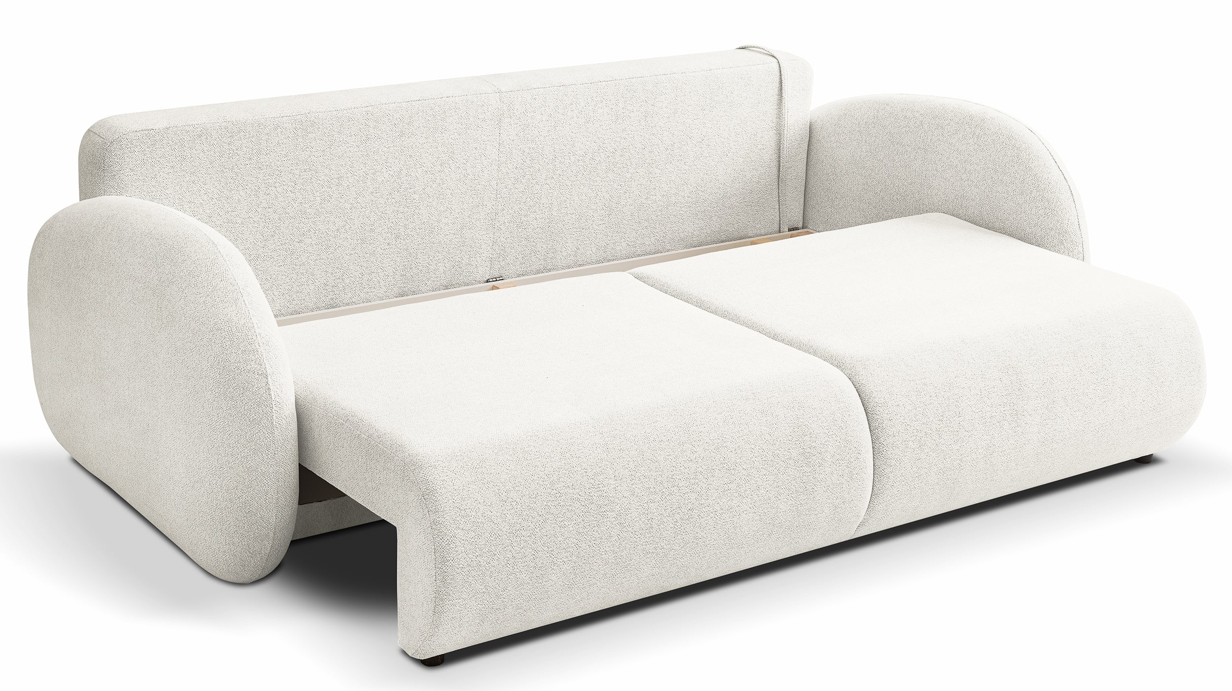Dreisitziges ausklappbares Sofa Ovally mit Stauraum, cremefarbenes Chenille