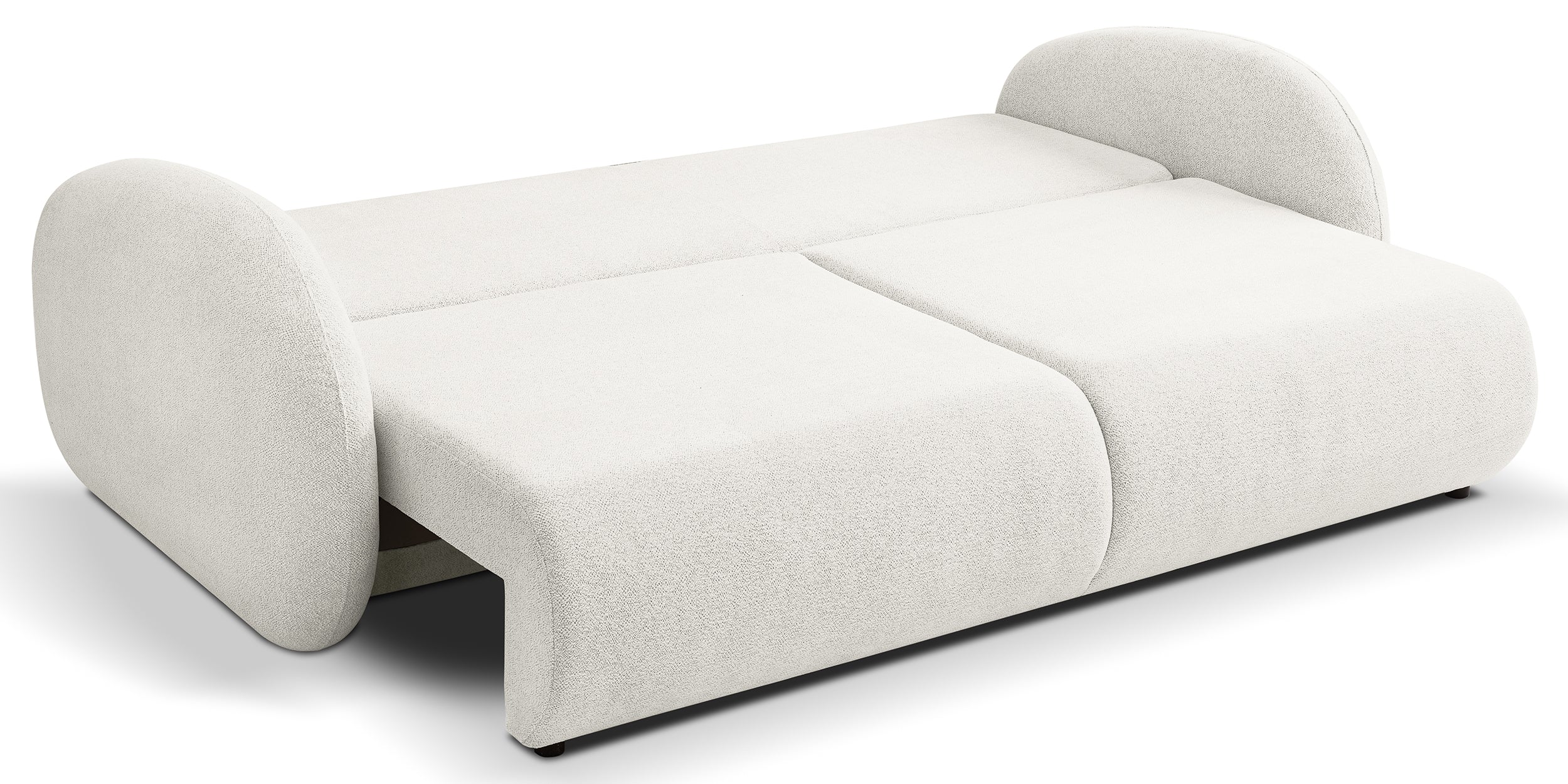Dreisitziges ausklappbares Sofa Ovally mit Stauraum, cremefarbenes Chenille